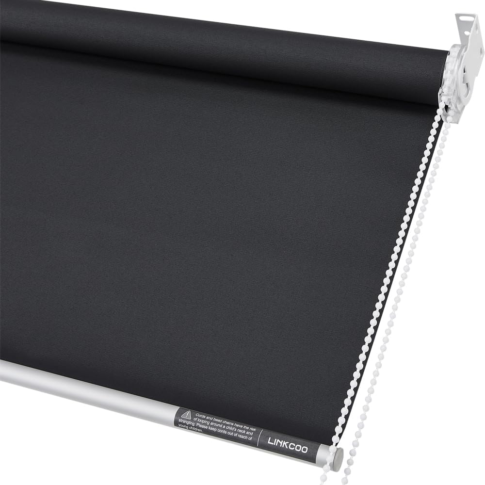 Persianas enrollables 85 % opacas, para oscurecer la habitación, con tela aislante térmica, con cadena, para hogar y oficina (negro, 48 pulgadas de