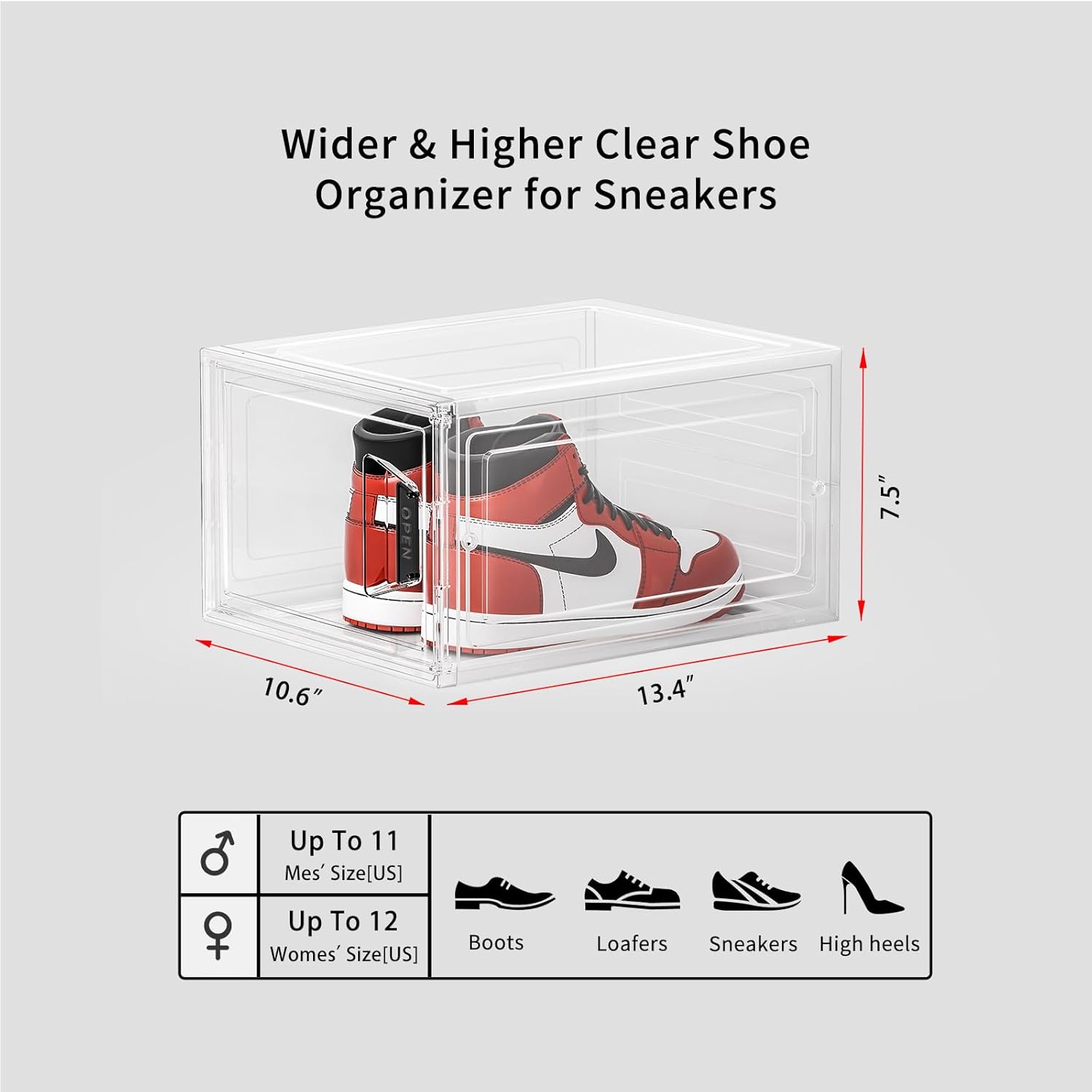 Caja de almacenamiento de zapatos, 8 paquetes de cajas de zapatos de plástico transparente apilables, organizador de zapatos con puerta magnética,