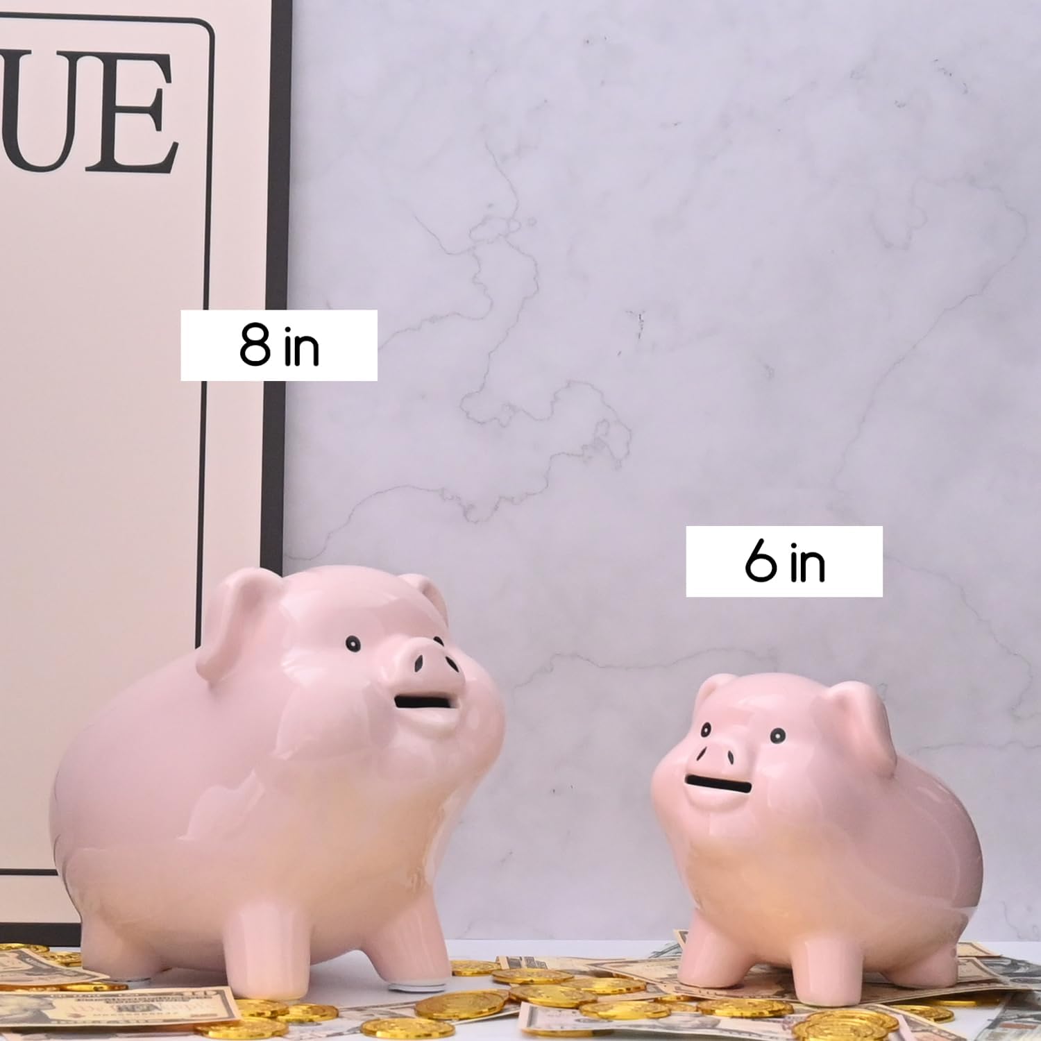 Alcancía de 8 pulgadas para adultos debe romperse para abrir, cerámica, alcancía para niñas, caja de dinero para regalo en efectivo, banco de