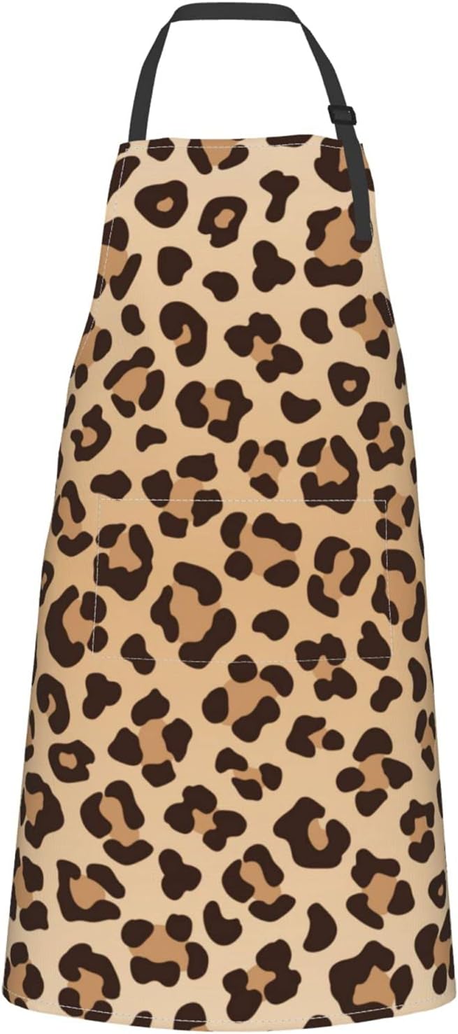 Delantal impermeable con estampado de leopardo con 2 bolsillos, textura de piel animal, delantales de chef de cocina, baberos para cocinar, hornear,
