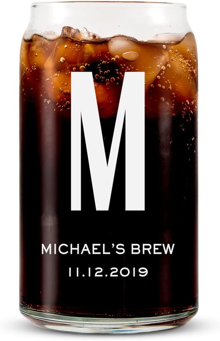 WEDDINGSTAR Vaso de cerveza personalizado en forma de lata de 16 oz – Impresión de monograma