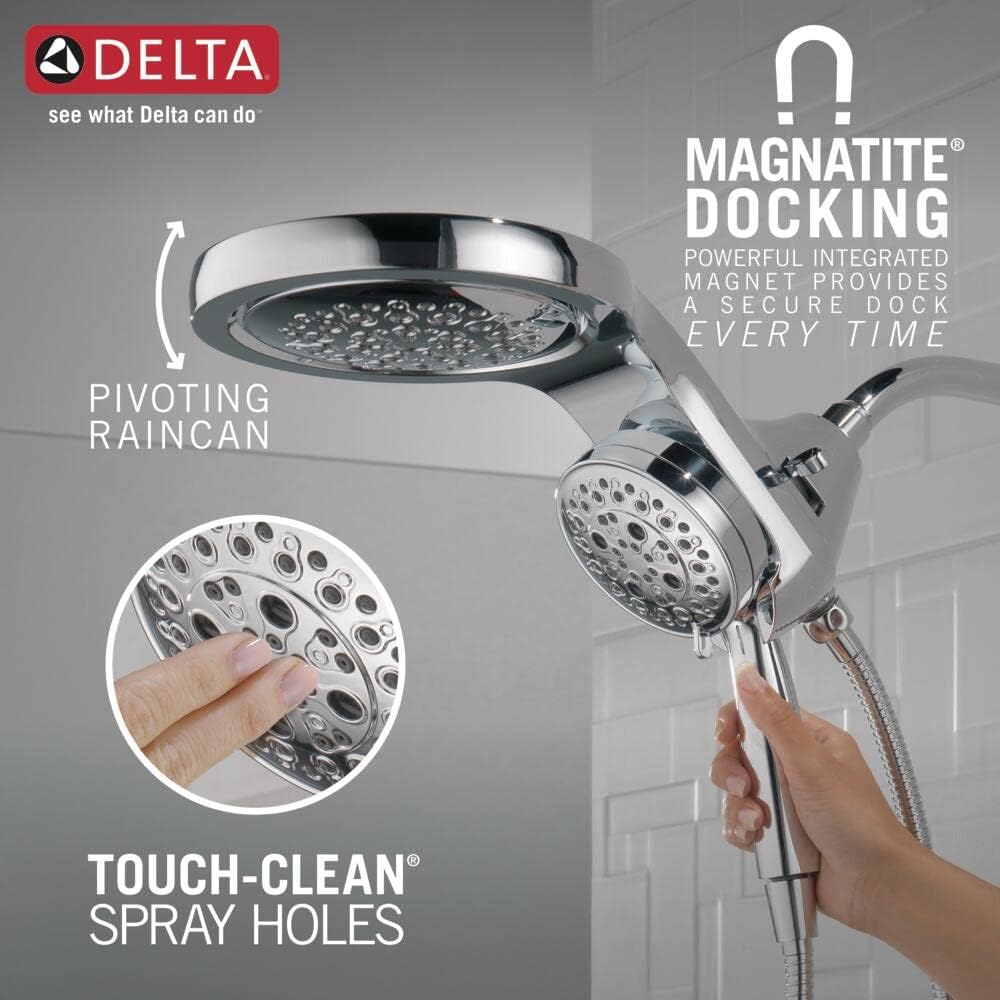 Delta Faucet HydroRain H2Okinetic 58680-25 – Regadera doble de 5 pulverizaciones con rociador de mano y manguera, regaderas de mano, regadera