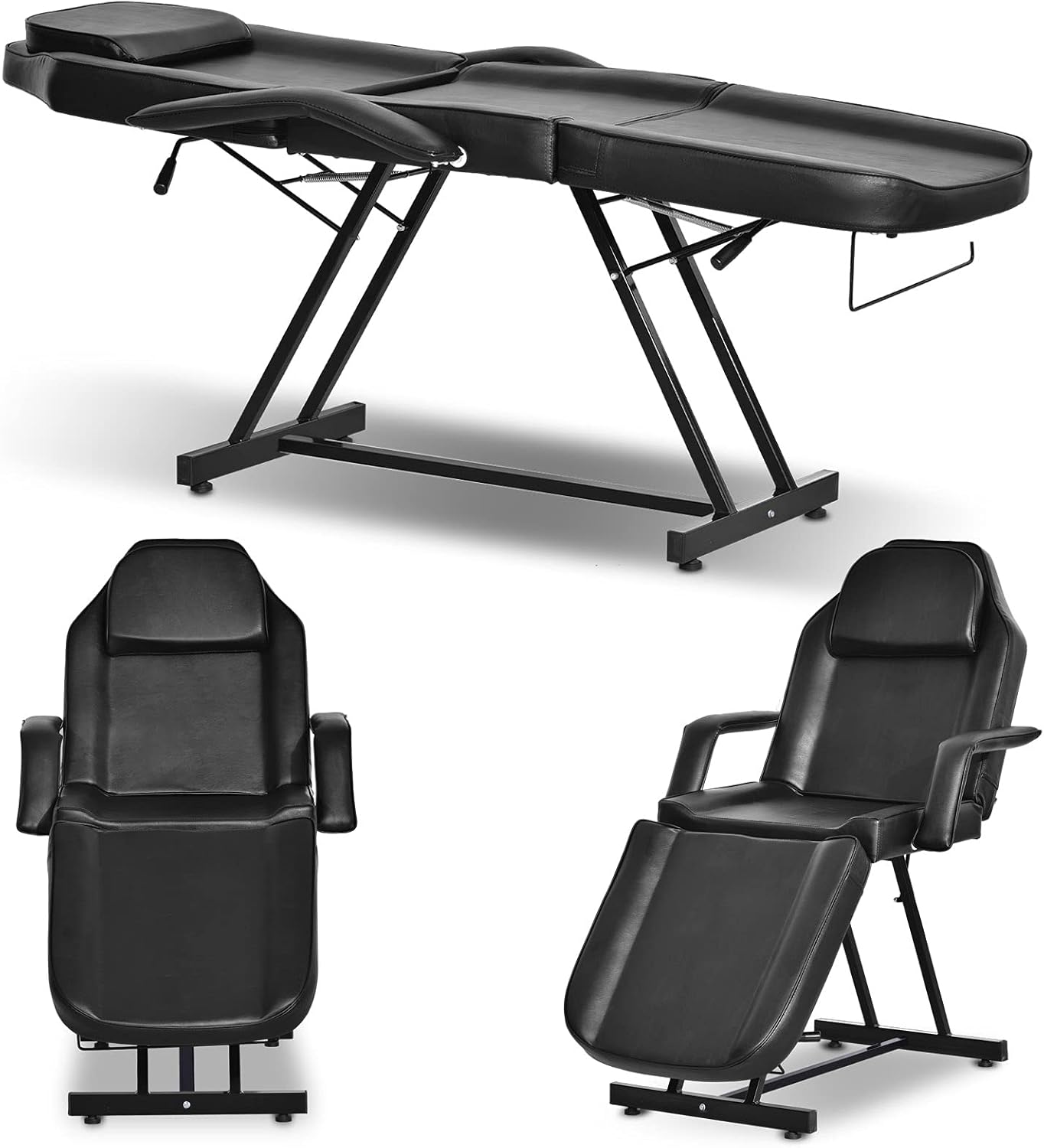 Paddie Cama de masaje profesional plegable de 3 secciones, mesa de tatuaje ajustable para cliente, silla facial de 73 pulgadas para esteticista,