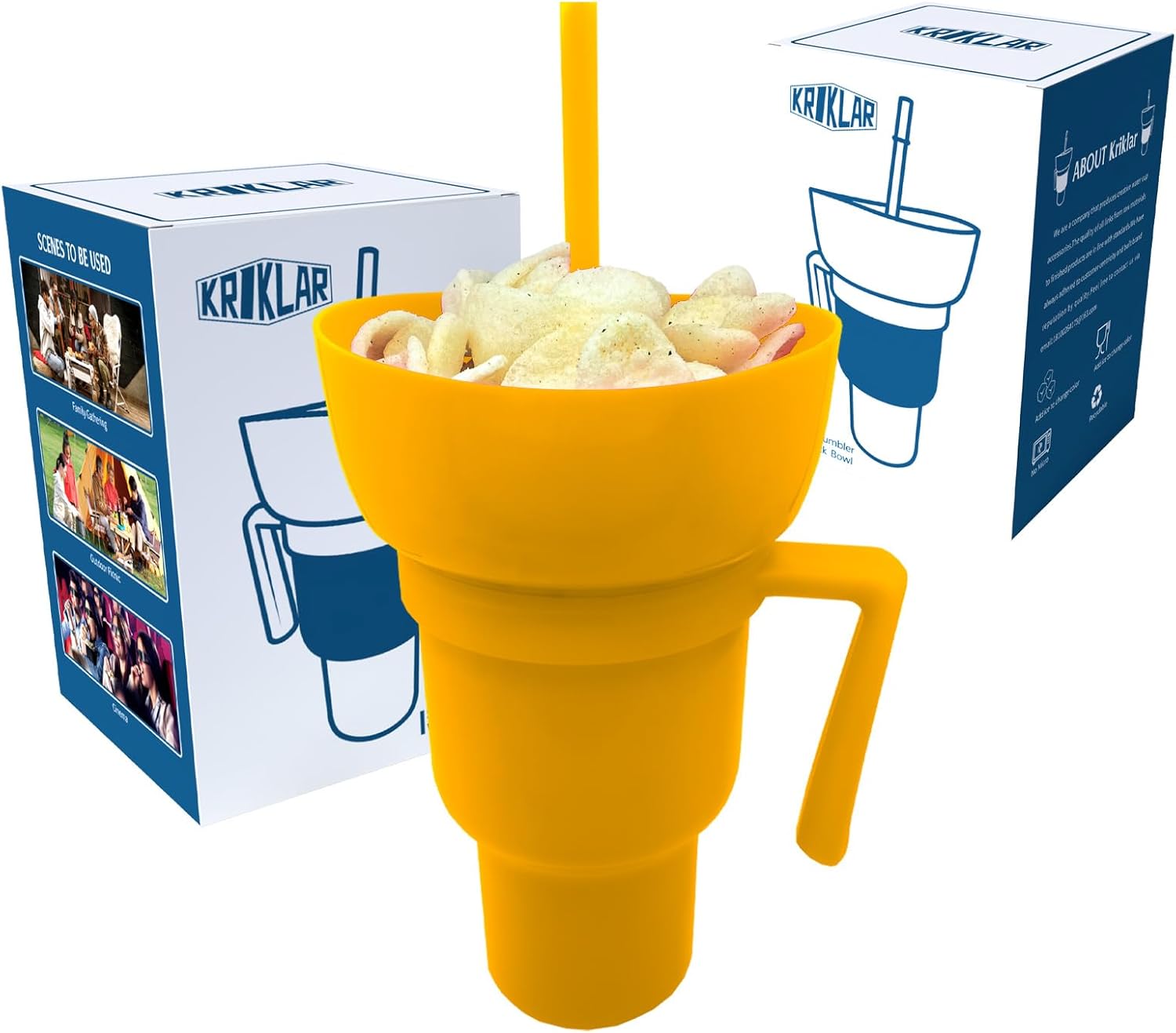 Kriklar Vaso de estadio con cuenco para aperitivos, taza de viaje con tazón para aperitivos, taza a prueba de fugas, tazón superior para bebidas,