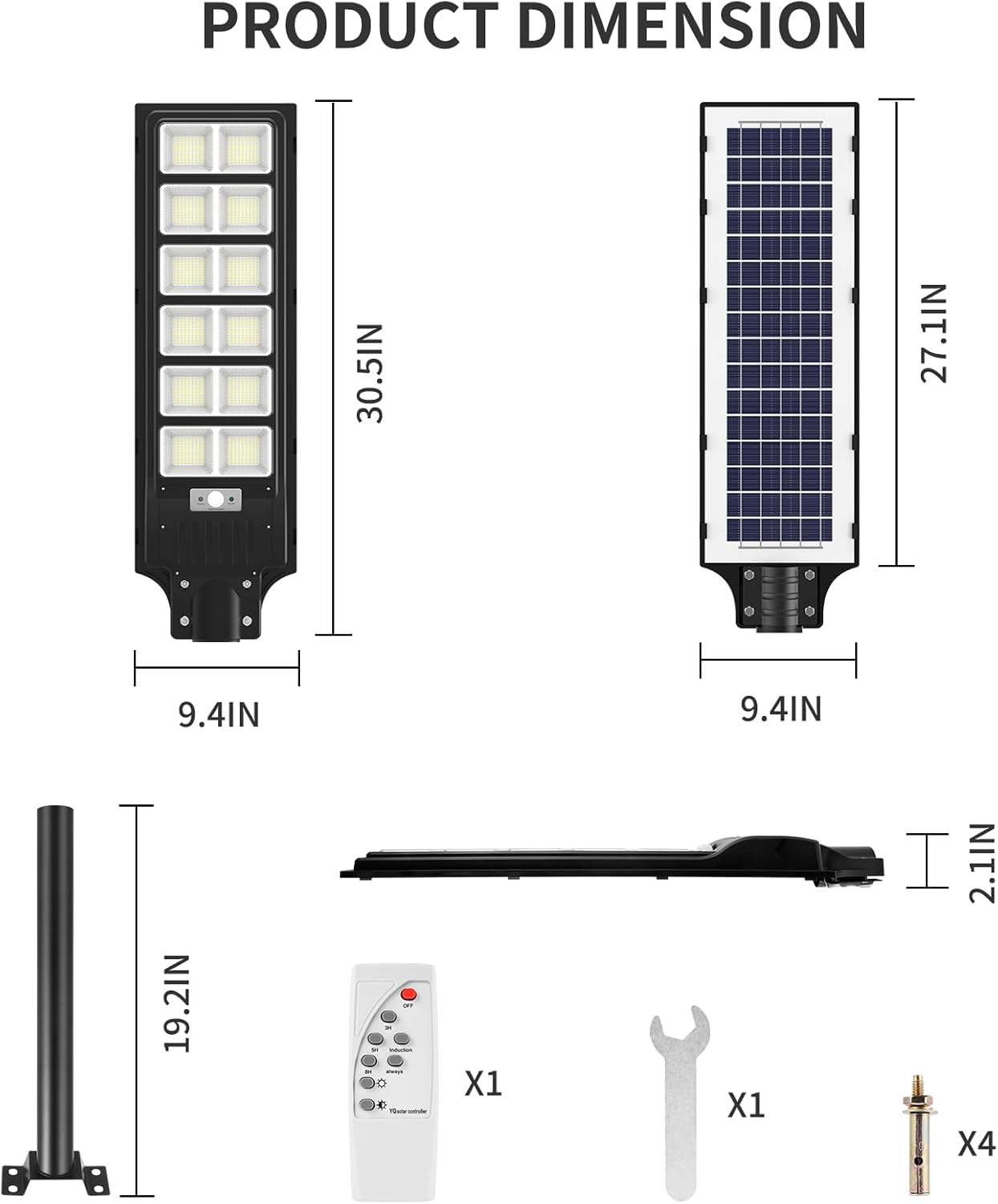 Viugreum Luces solares de calle de 1000 W para exteriores con sensor de movimiento, paquete de 10 1080 LED, 6000 K IP65, luces solares de