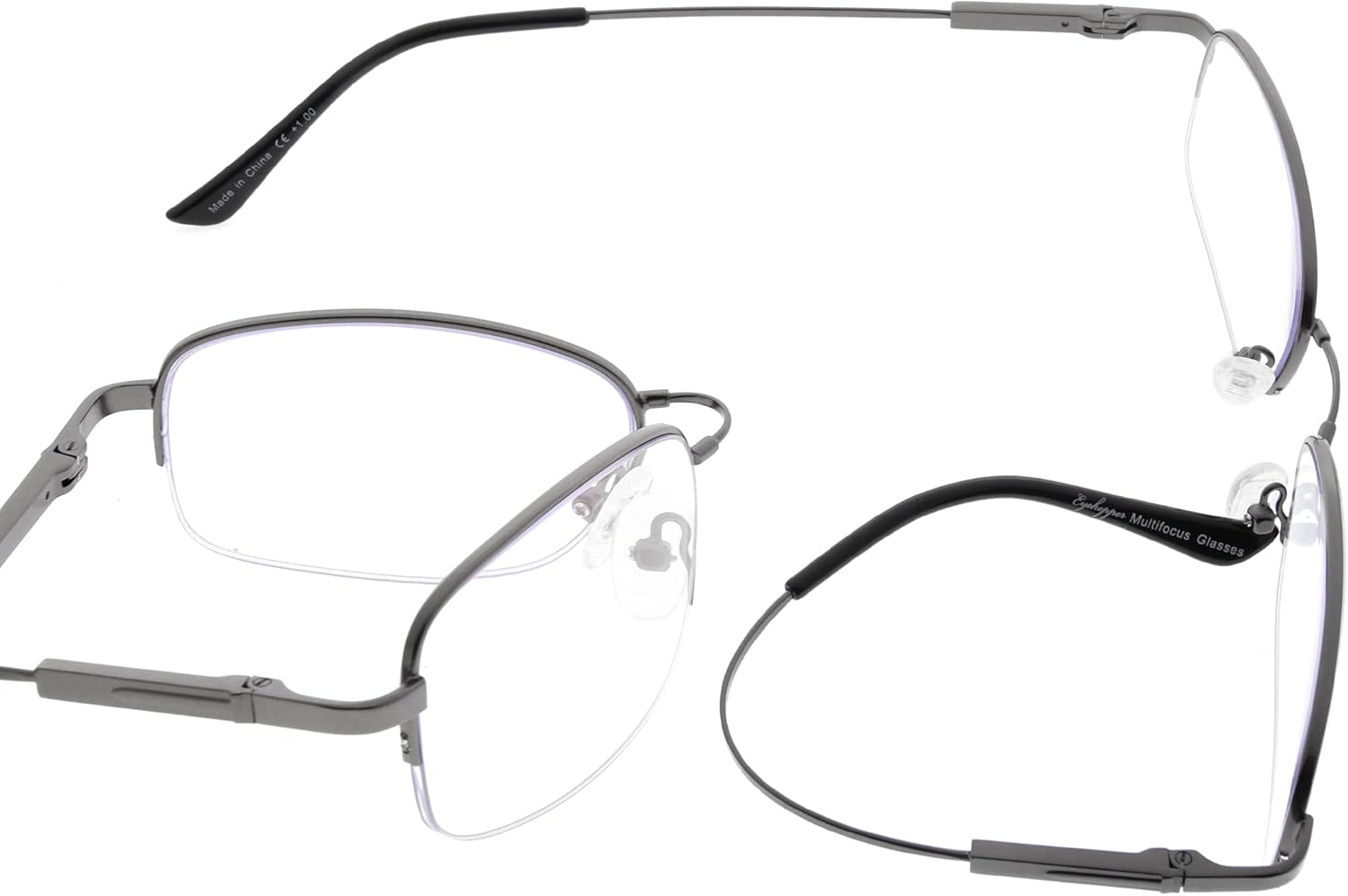 Eyekepper Lentes de lectura progresivos con protección UV de medio borde, 3 niveles, multienfoque, para hombres y mujeres, marco de memoria flexible