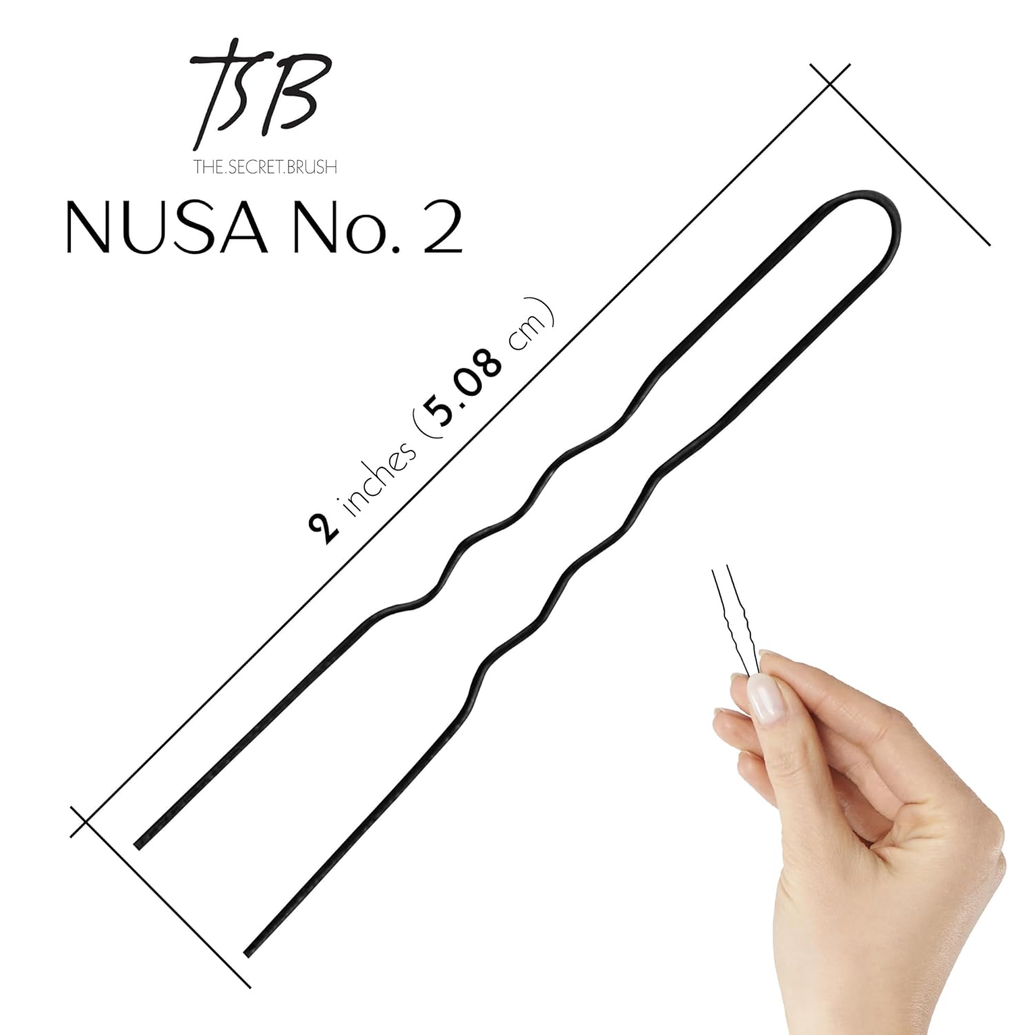 TSB NUSA No.2 – Juego de horquillas negras flexibles de 50 a 2.0 pulgadas, estilo vintage, sujeción fuerte, diseño cómodo y elegante, puntas pulidas