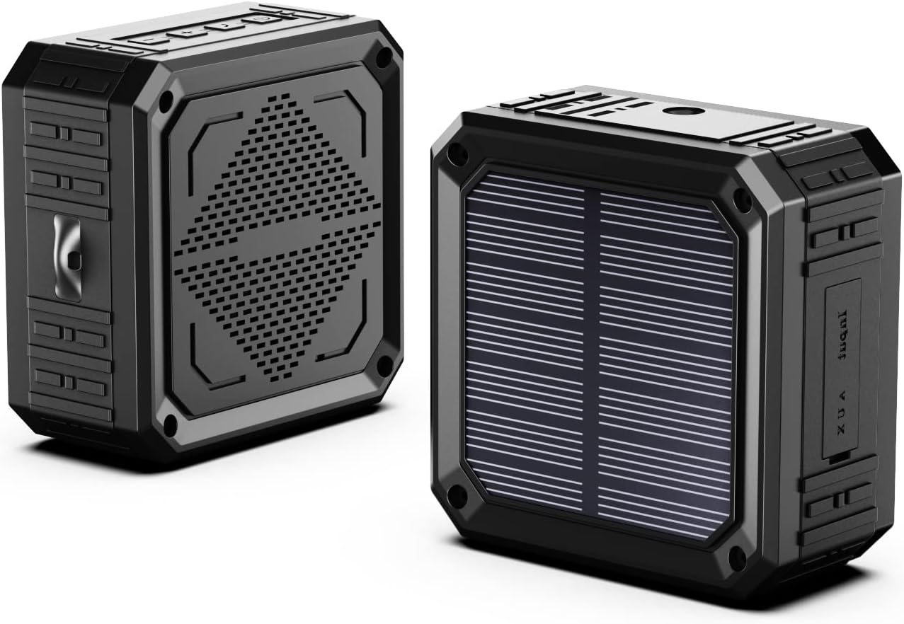 Altavoz solar portátil IPX6 impermeable Bluetooth altavoz 15 horas de tiempo de reproducción, graves estéreo ricos, a prueba de golpes, a prueba de