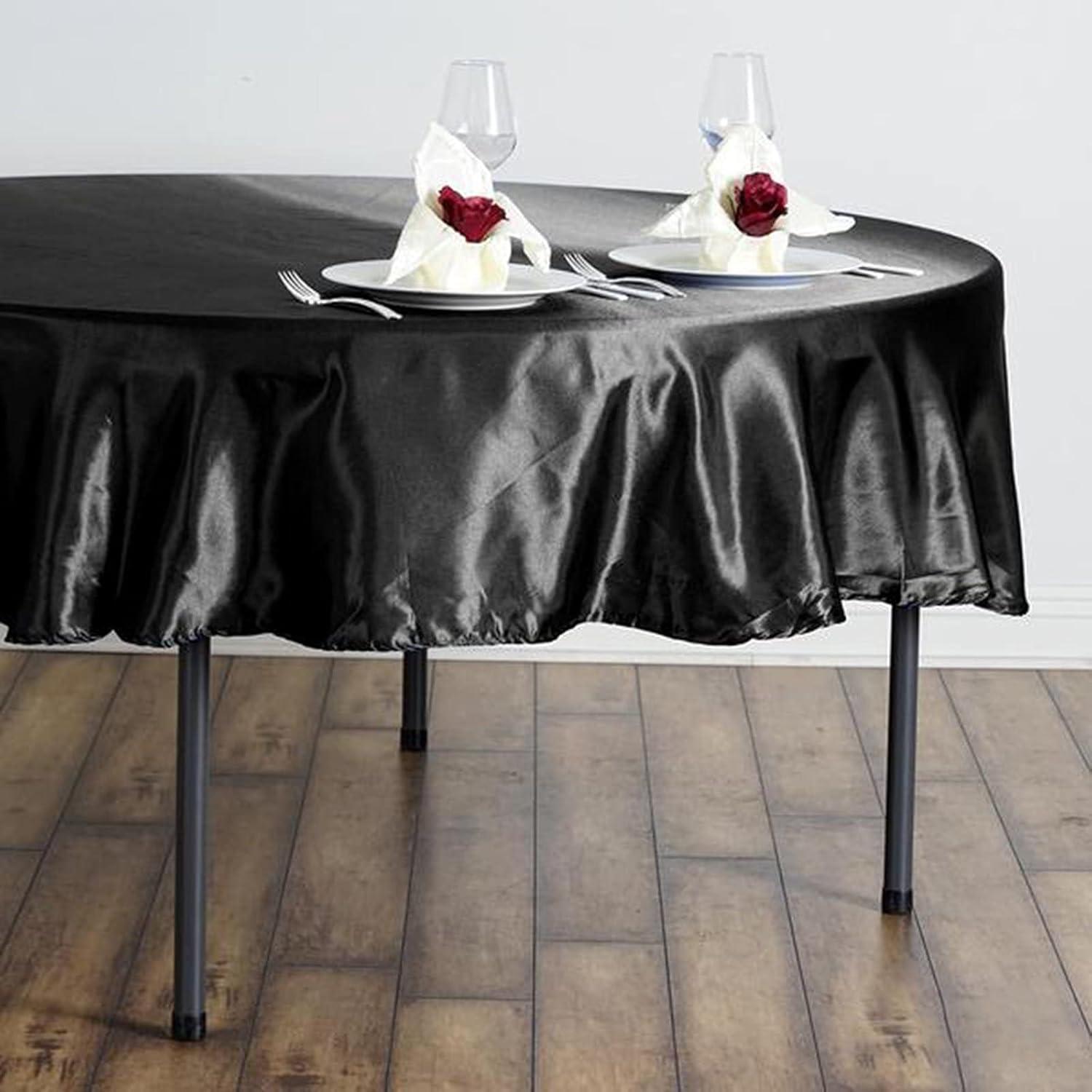 BalsaCircle Mantel redondo de satén negro de 90 pulgadas para bodas, fiestas, recepciones, eventos, cocina, comedor