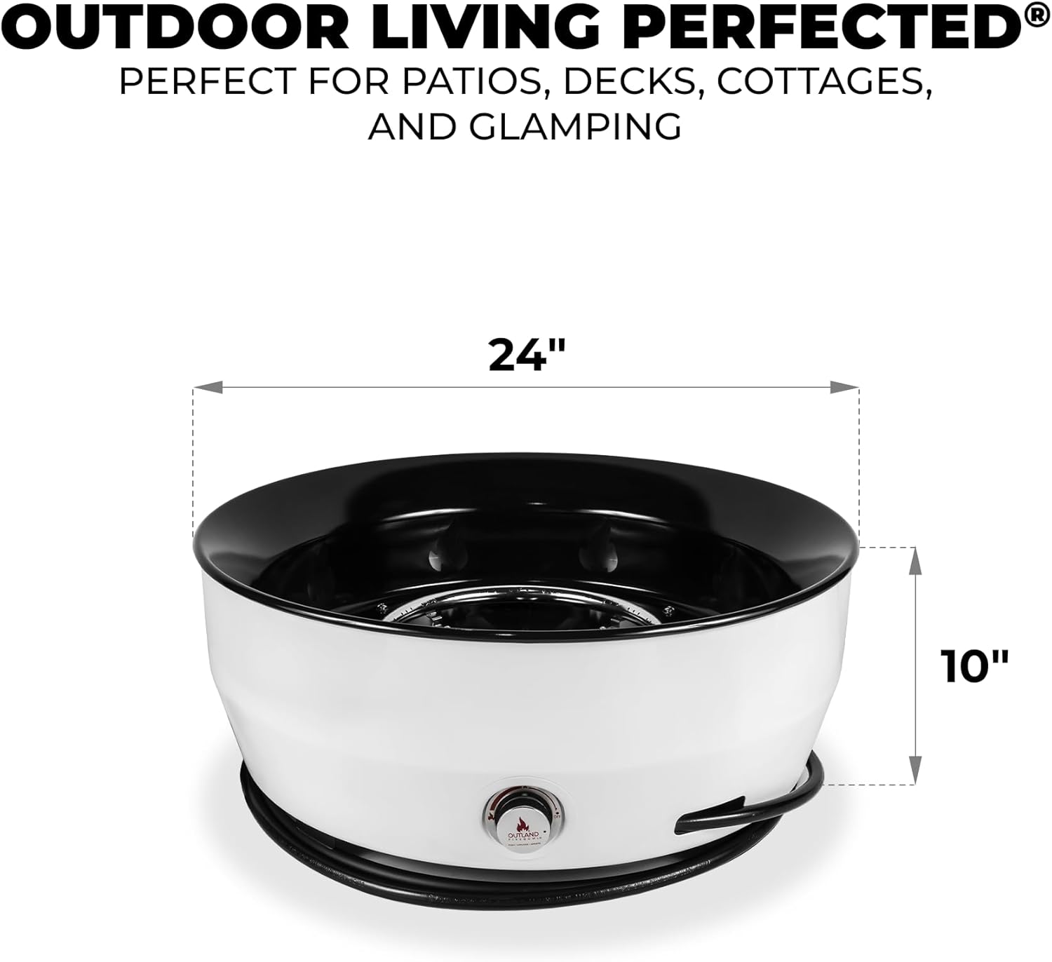 Outland Living – Fogata grande de gas propano para exteriores, 60,000 BTUh, 24 pulgadas con tapa, hoguera moderna Lake Country 800 para patio, color