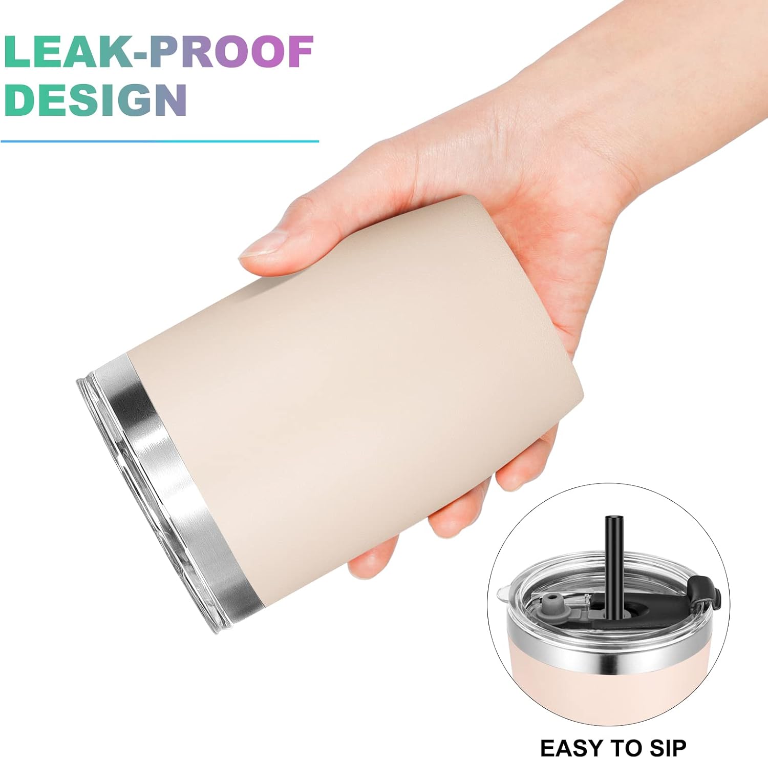 VEGOND – Vaso de acero inoxidable con tapa y popote, 12 onzas, doble pared con aislamiento térmico al vacío, taza de café reutilizable y portátil