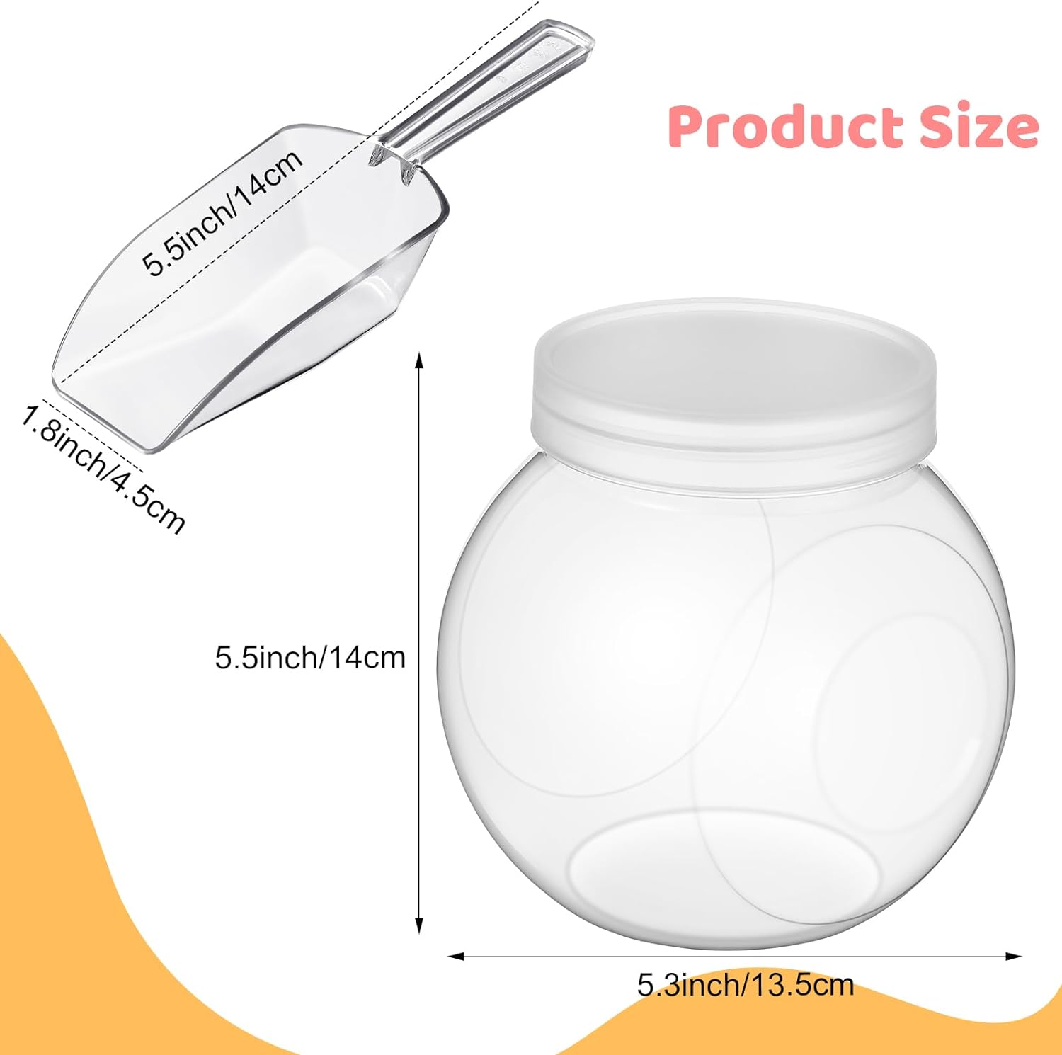 Umigy 2 juegos de tarros de plástico para dulces con tapa para bufé de dulces con mini cuchara de cocina de plástico acrílico de 42 onzas,