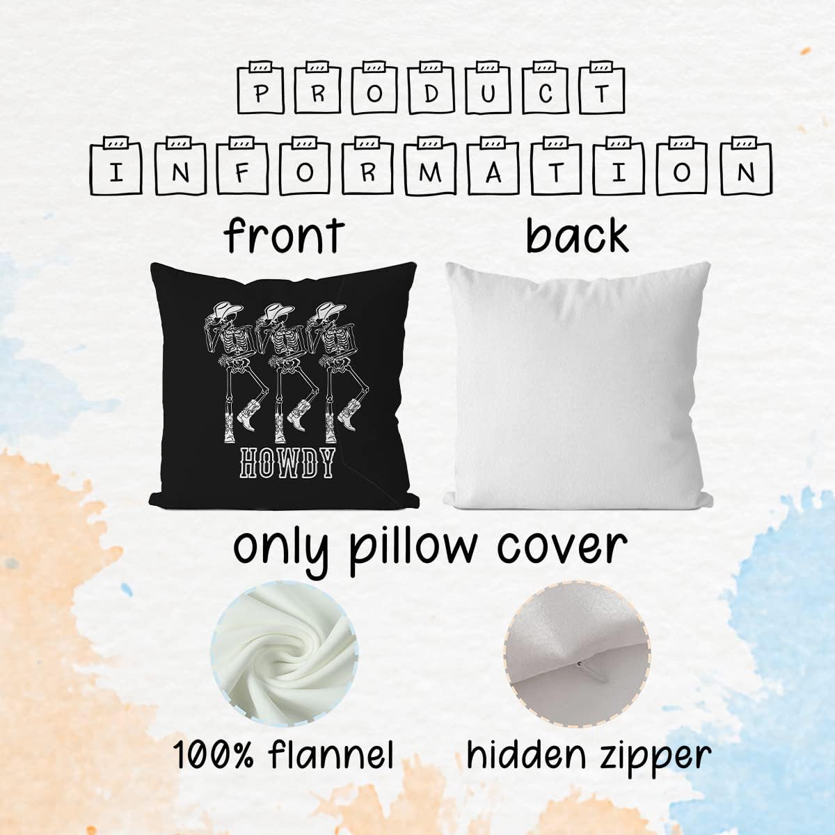 Funda de almohada retro de esqueleto Howdy de 18 x 18 pulgadas, funda de almohada de esqueleto bailarín vintage, decoración del hogar, funda de