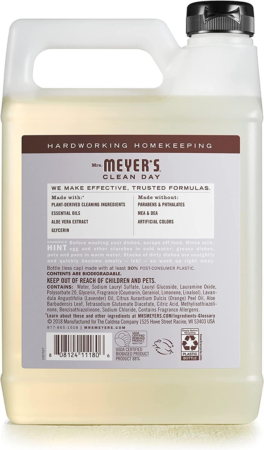 Mrs. Meyer’s – Paquete surtido de 1 detergente líquido para platos y 1 repuesto, aroma a lavanda, 48floz