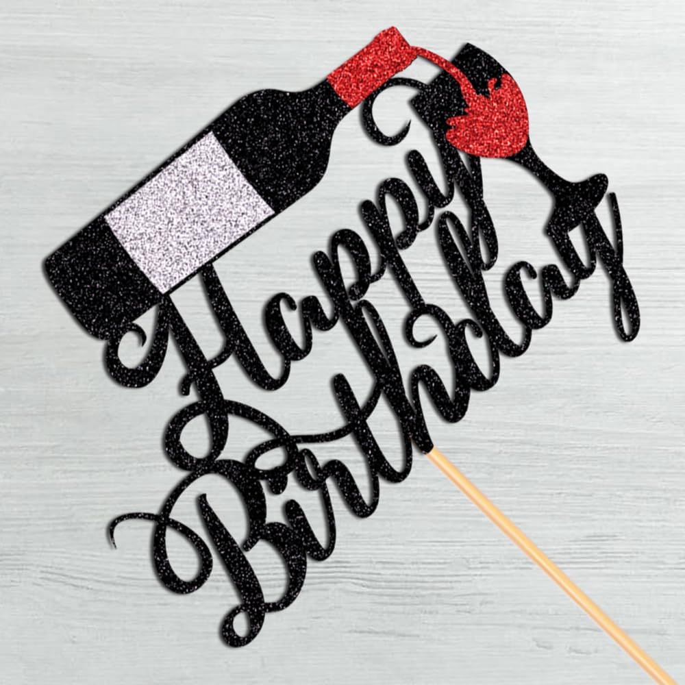 Red Wine Happy Birthday Cake Topper-Cheers & Red Wine Cake Pick for Celebrating Glorymoment Red Wine Theme Birthday Theme Party Supplies