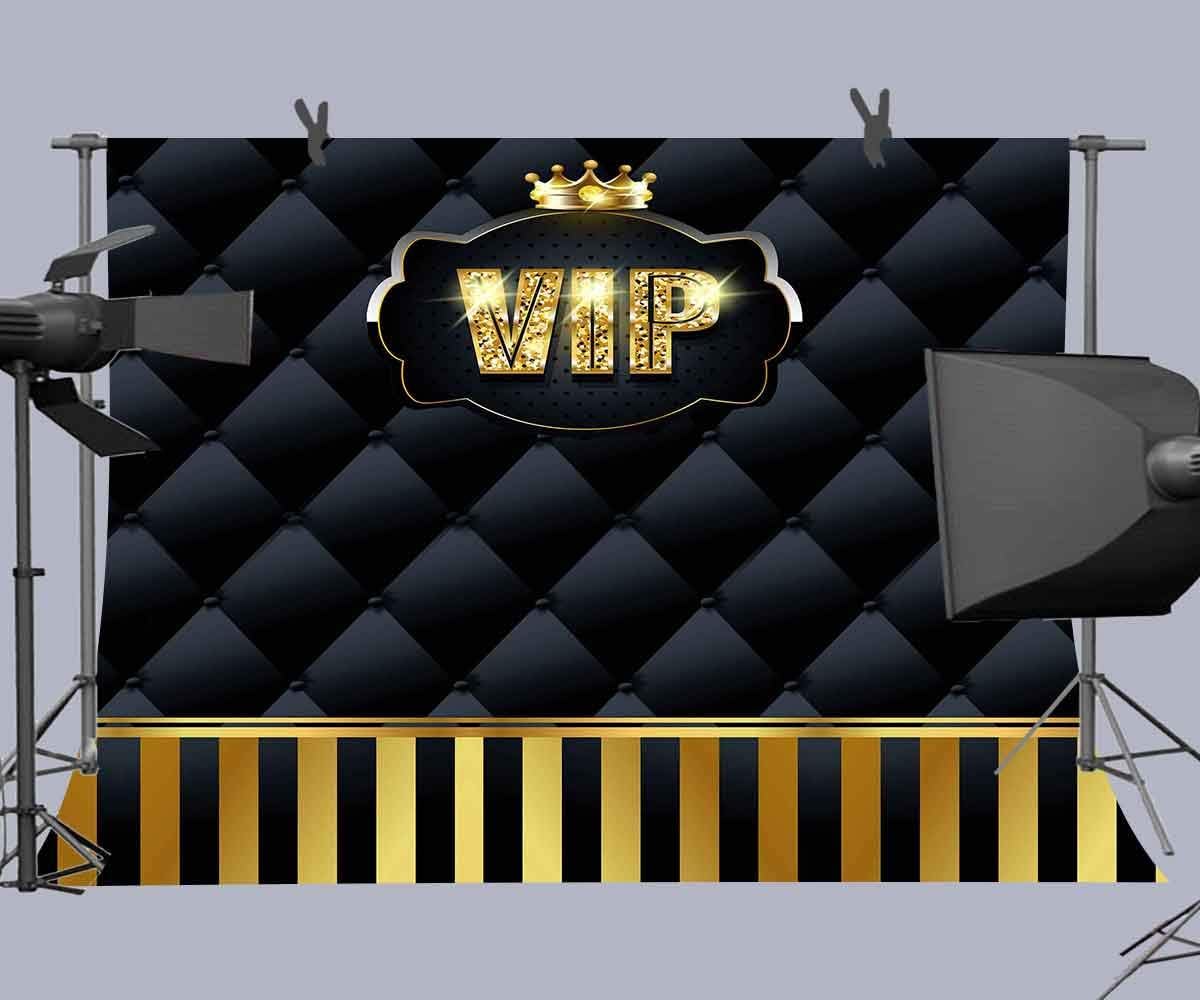 Telones de fondo VIP dorados de 9 x 6 pies, rayas doradas copetudas, color negro, fondos para fotografía, eventos, paso, repetición, accesorios
