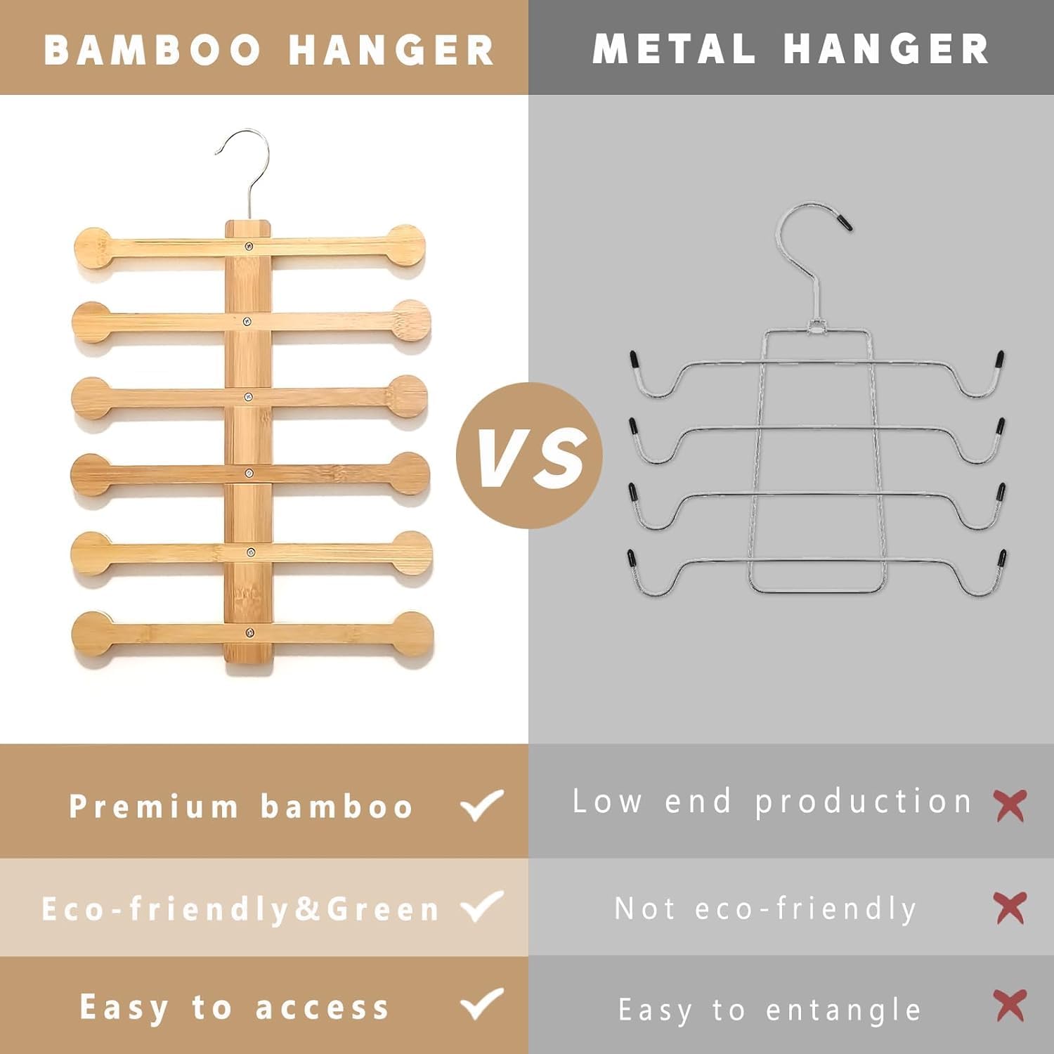 Paquete de 2 perchas de bambú para camisetas sin mangas, colgador de brasier para armario, ahorro de espacio, organizador plegable de metal para