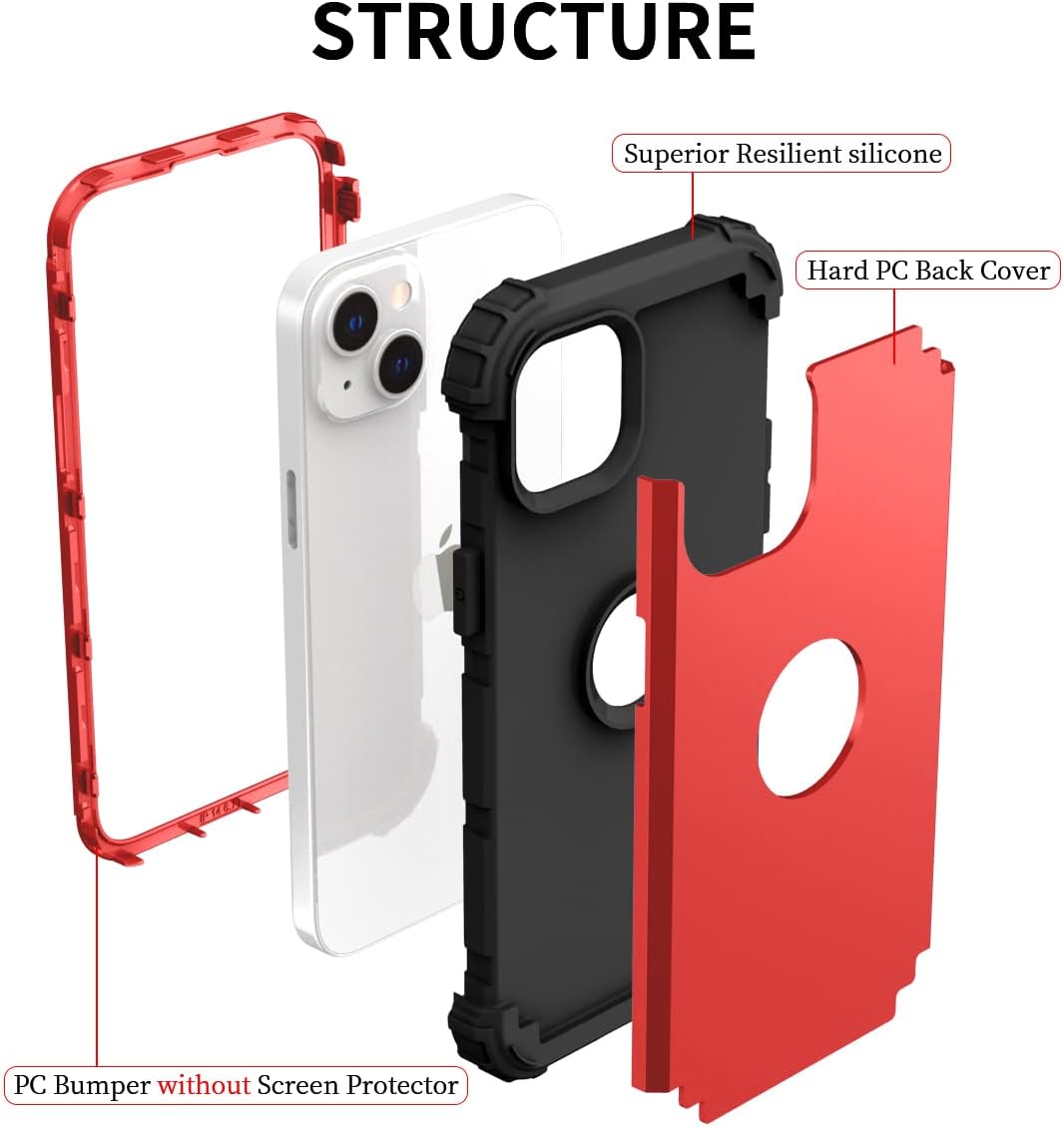 Ankoe Funda para iPhone 14 Plus, resistente, protección contra caídas, policarbonato duro, silicona suave, combo híbrido de protección contra