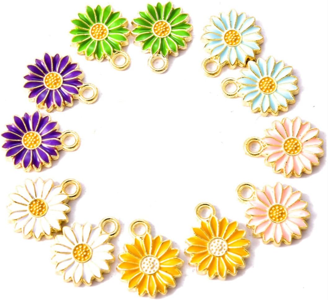 Paquete de 50 dijes esmaltados de girasol en tono dorado, cuentas para hacer joyas, aretes, collares, pulseras, accesorios, dijes de vino (amarillo)