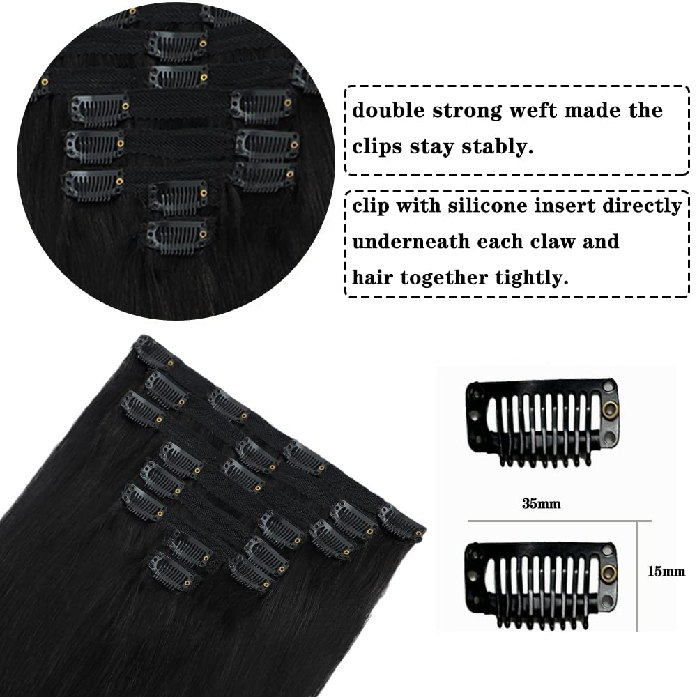Extensiones de cabello humano real con broches, para mujeres negras, 4.23 onzas, 100% cabello humano con clip, 8 unidades, doble trama, hechas a