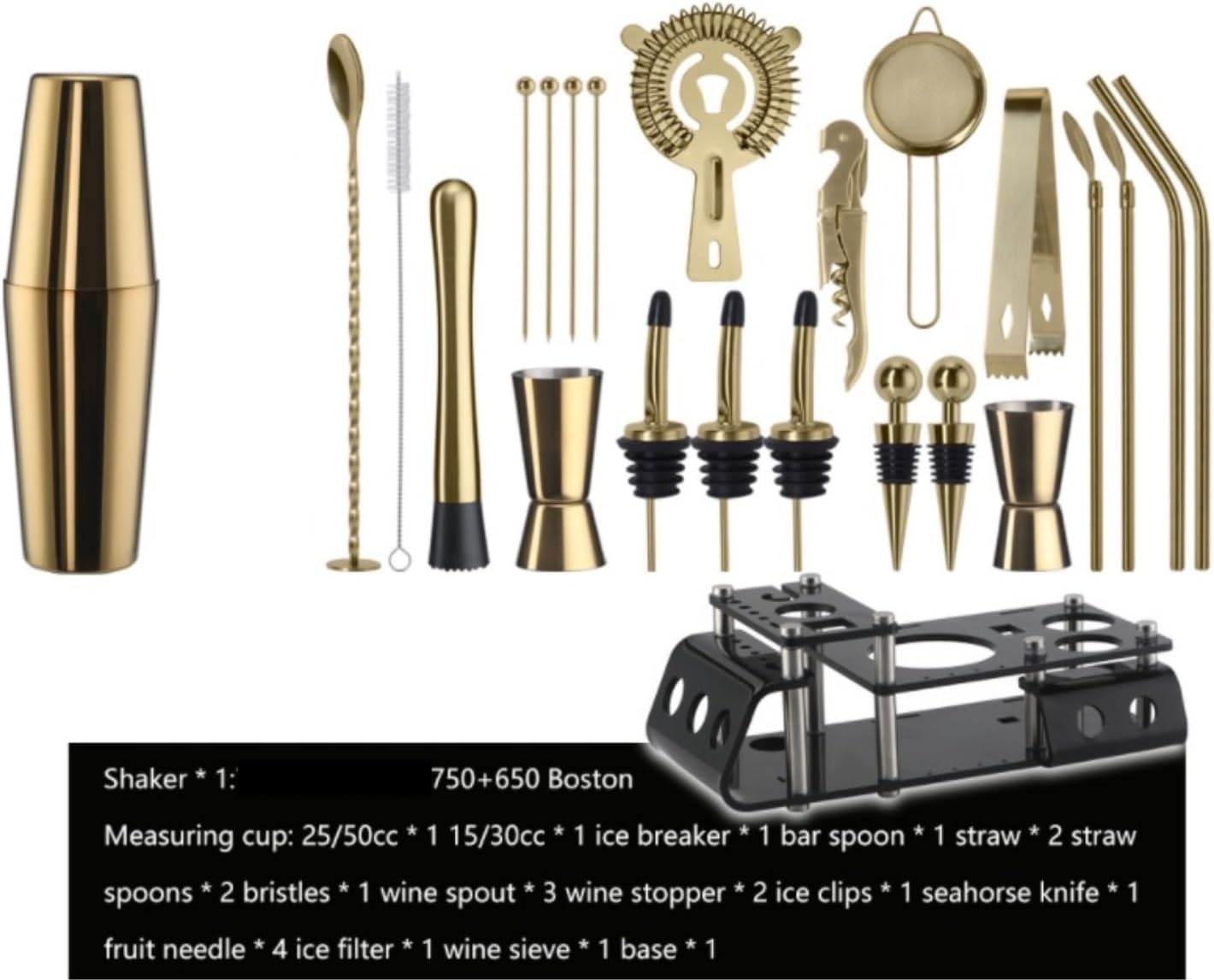 Juego de coctelera, kit de camarero, juego de cóctel de 24 piezas, kit de barman Boston, juego de coctelera para mezclar bebidas, herramientas de
