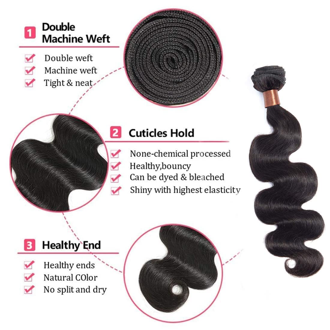 BLACKMOON HAIR Cabello virgen indio cuerpo onda 3 paquetes 16 18 20 pulgadas Cabello humano paquetes color negro natural