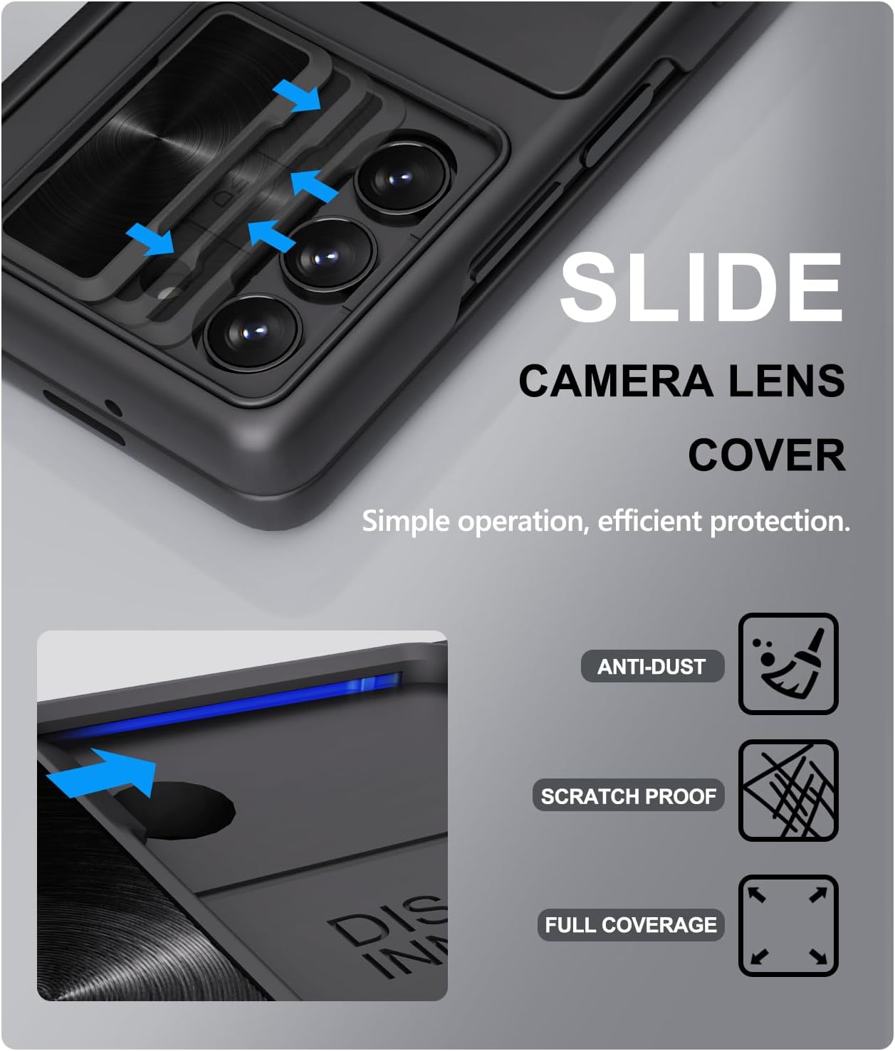 Funda para Samsung Galaxy Z Fold 5 con tarjetero y cubierta para cámara deslizante, protector de pantalla integrado y protección de bisagra, funda