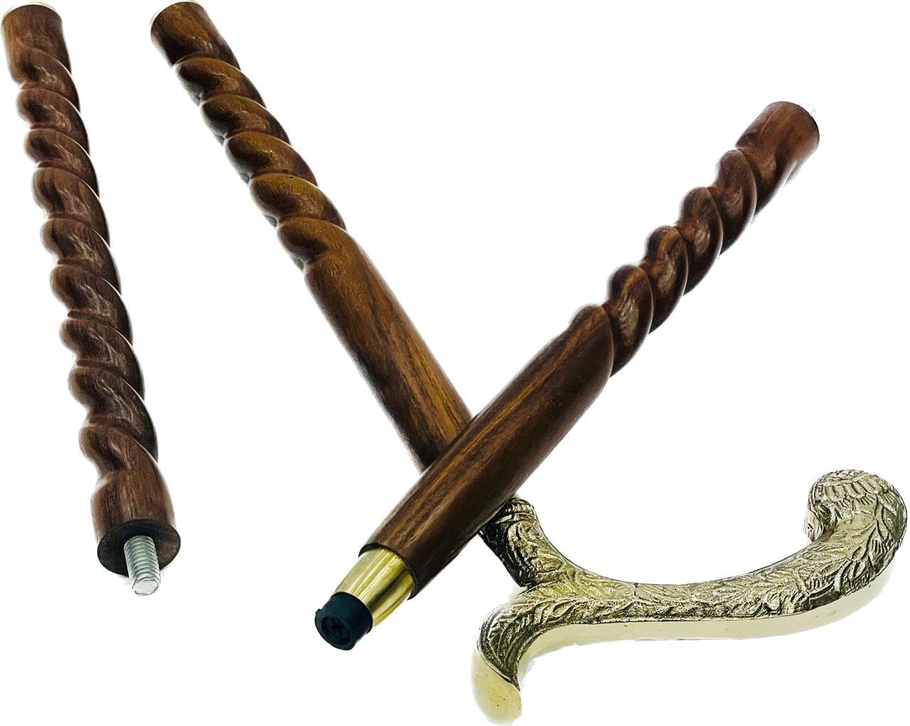 Wave Nautical – Bastón de madera de diseño vintage sólido, estilo antiguo, plegable, 36 pulgadas con mango de latón para hombres y mujeres