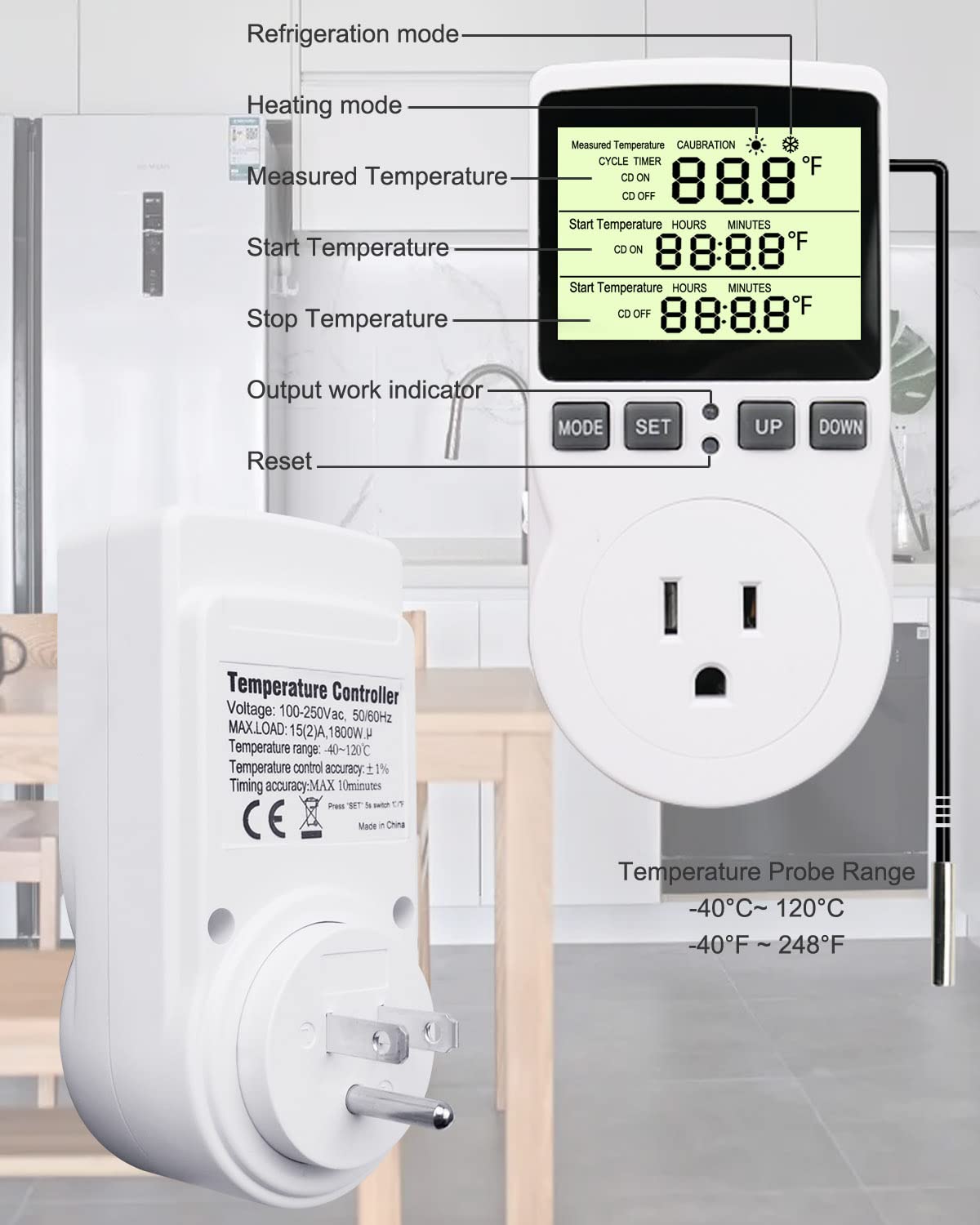Calentador de agua de inmersión de 1500 W, calentador de agua sumergible eléctrico con controlador de temperatura de termostato y protector de acero