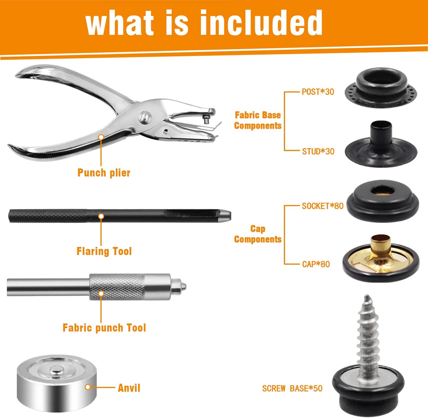 Kit de 274 piezas de tornillos de metal a presión de acero inoxidable de grado marino, botones a presión con punzón de agujero y herramientas de