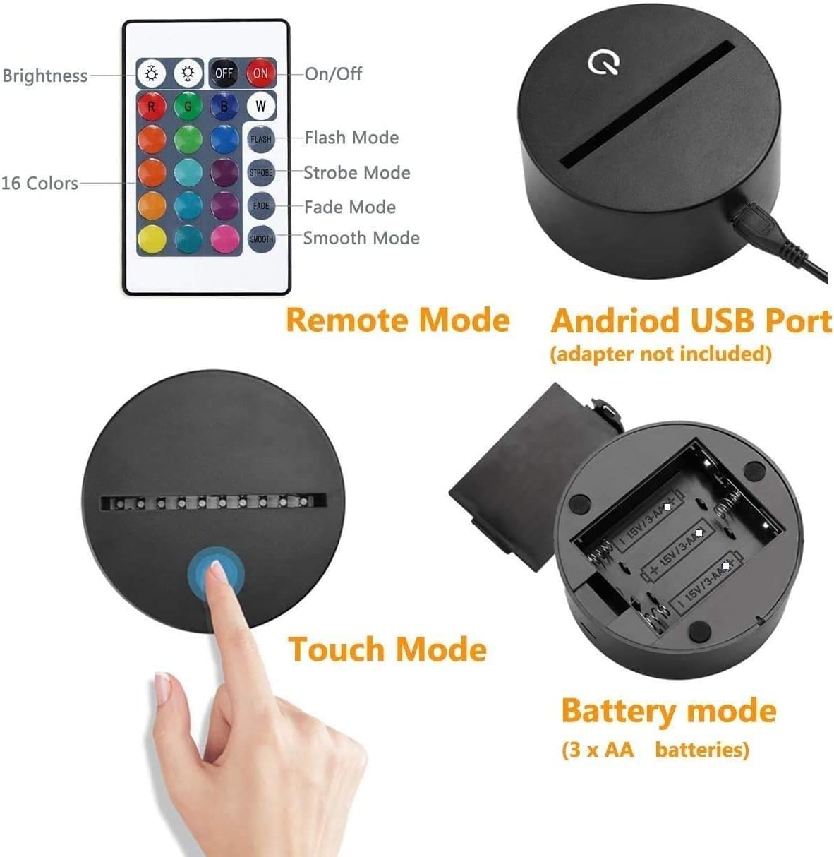 Natación 3D con control remoto creativo de 16 colores de luces nocturnas de ilusión de acrílico LED lámpara de noche de mesa para niños, dormitorio,