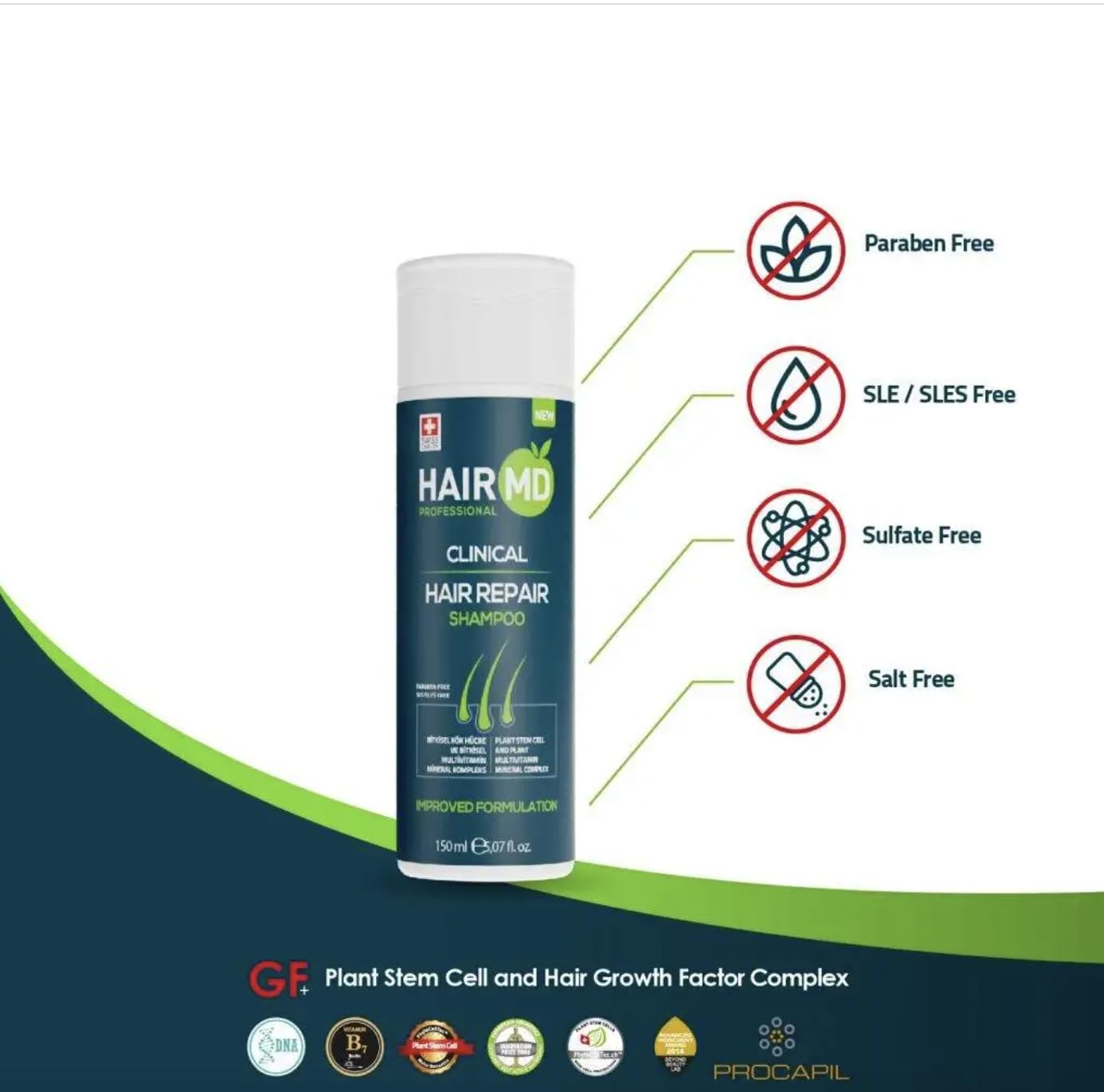 Champú de reparación clínica Transplant – Champú de biotina de 5.1 fl oz para el crecimiento del cabello, exclusivo champú sensible contra la