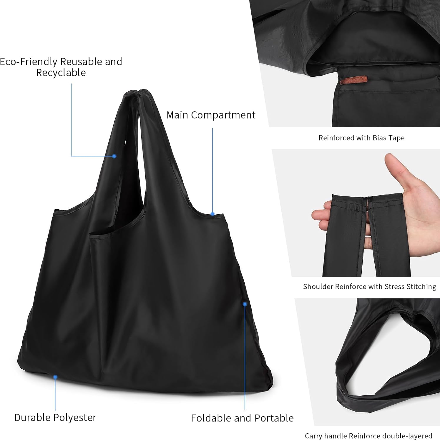 bagwise Bolsas de compras de nailon reutilizables, paquete de 2 bolsas de comestibles extragrandes de 40 libras, lavables, ligeras, plegables,