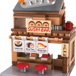 Exclusiva barra de carrito de sushi Mini City Modelo de diseño personalizado Compatible con Lego y otras marcas importantes de bloques de Exclusiva barra de carrito de sushi Mini City Modelo de diseño personalizado Compatible con Lego y otras marcas importantes de bloques de