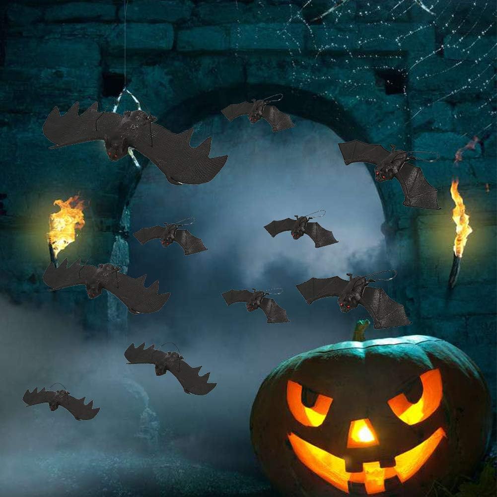 BigOtters 12 murciélagos de Halloween, murciélagos de vampiro colgantes de goma para fiesta de Halloween, día de los inocentes, decoración de casa