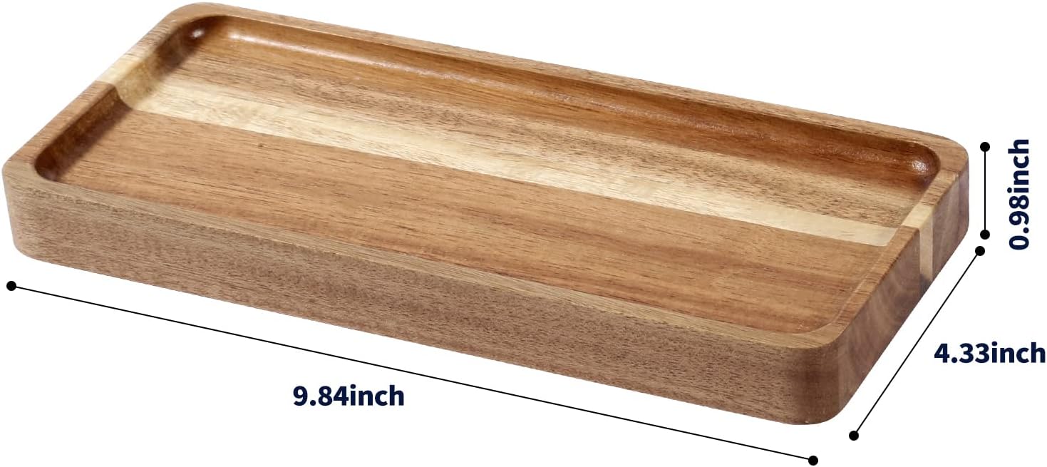 Bandeja de tocador, bandeja de baño, bandeja dispensadora de jabón para baño, cocina y decoración del hogar (Acacia-mediana)