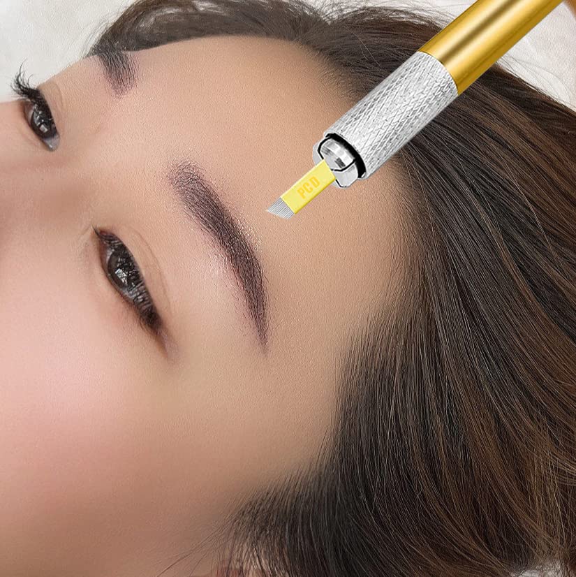 50 piezas desechables para cejas, pluma de microblading, microblade de cejas, PCD 14Pin forma manual Microblading herramienta (0.010 in-14P)