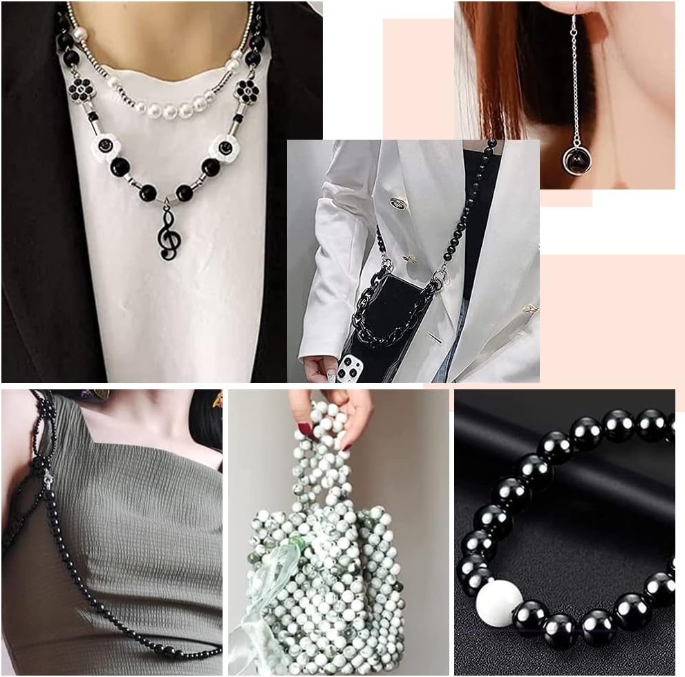 PH PandaHall 522 cuentas redondas de vidrio de 0.315 a 0.315 pulgadas, cuentas de pulsera blancas y negras de roca de lava natural, cuentas