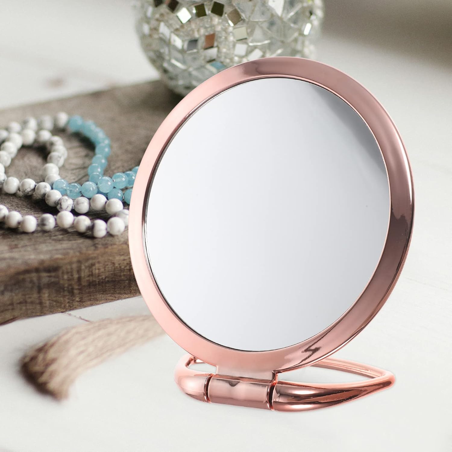 FOMIYES Espejo cosmético de viaje, espejo de mano plegable de doble cara, espejo de tocador de maquillaje de doble cara, espejo de escritorio para