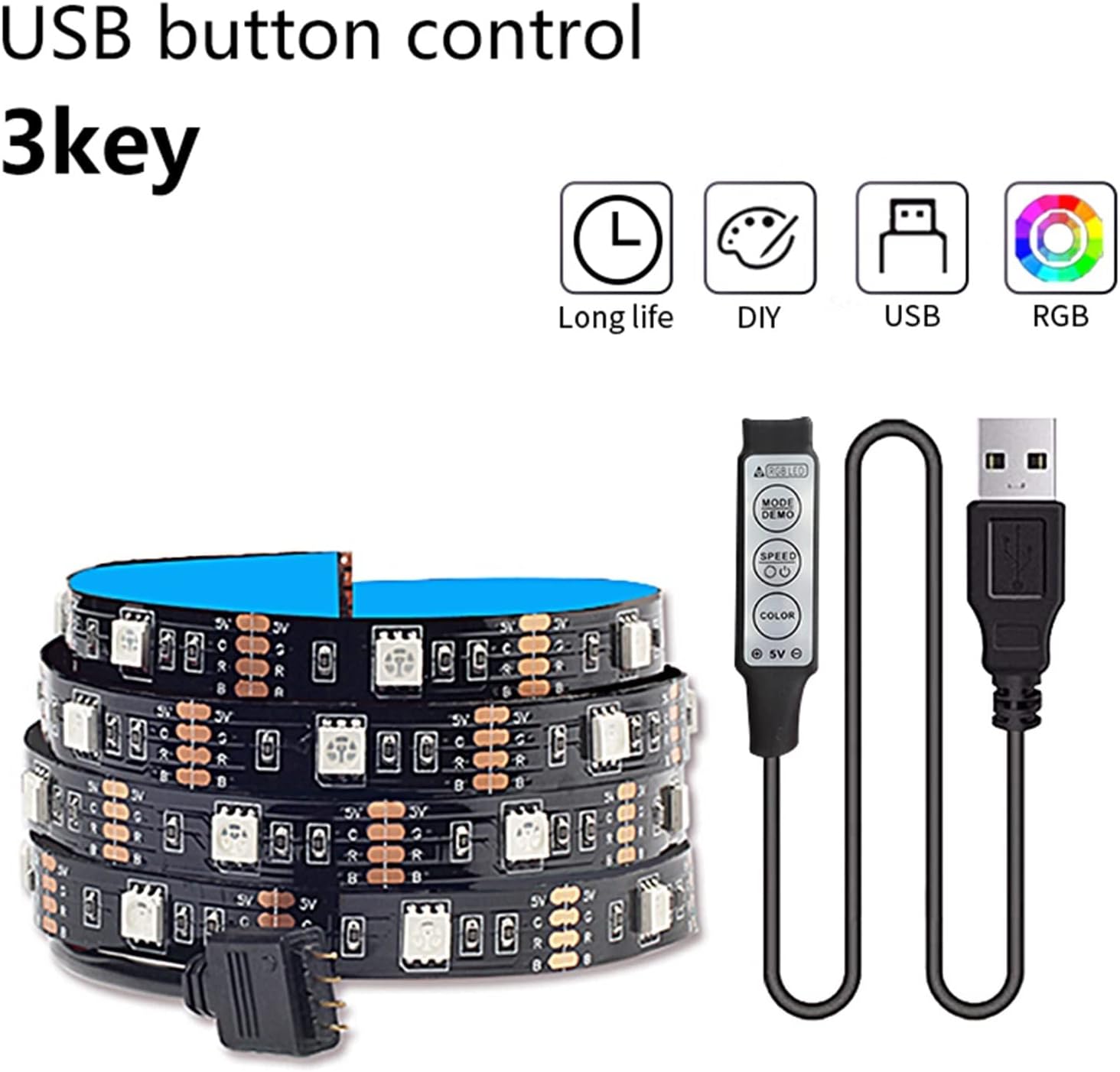 Fengyan – Luces de paisaje de 16.4 ft, tira LED RGB USB 5050, lámpara flexible infrarroja DC5V, luces LED para sala de estar, luz de fondo de TV,