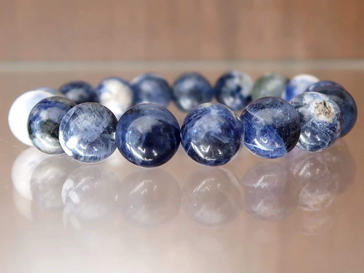 Sodalite Bracelet 8mm Blue White Round Stretch Genuine Gemstone Crystal Healing Handmade Holiday Casual Style