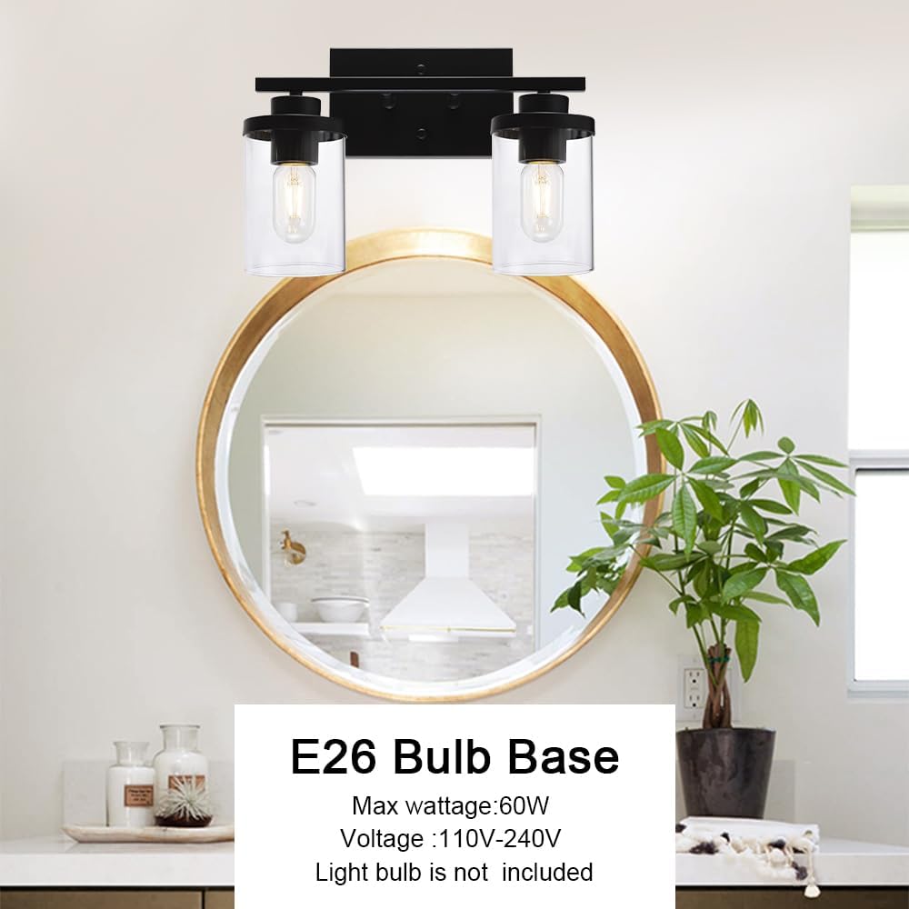2 lámparas de pared para baño de luz negra con pantallas de vidrio transparente, iluminación de granja, apliques de pared para sala de estar