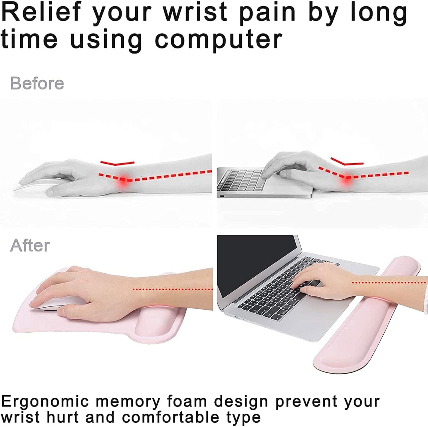 MEGREZ Alfombrilla de mouse ergonómica de espuma viscoelástica con soporte para la muñeca, alfombrilla antideslizante para teclado y mouse con