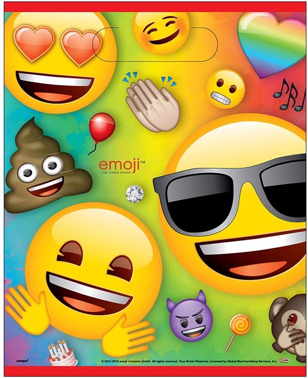 Rainbow Fun Emoji Loot Bags (8 unidades)  Recuerdos de fiesta de Unique para niños, perfectas para coloridas celebraciones de cumpleaños