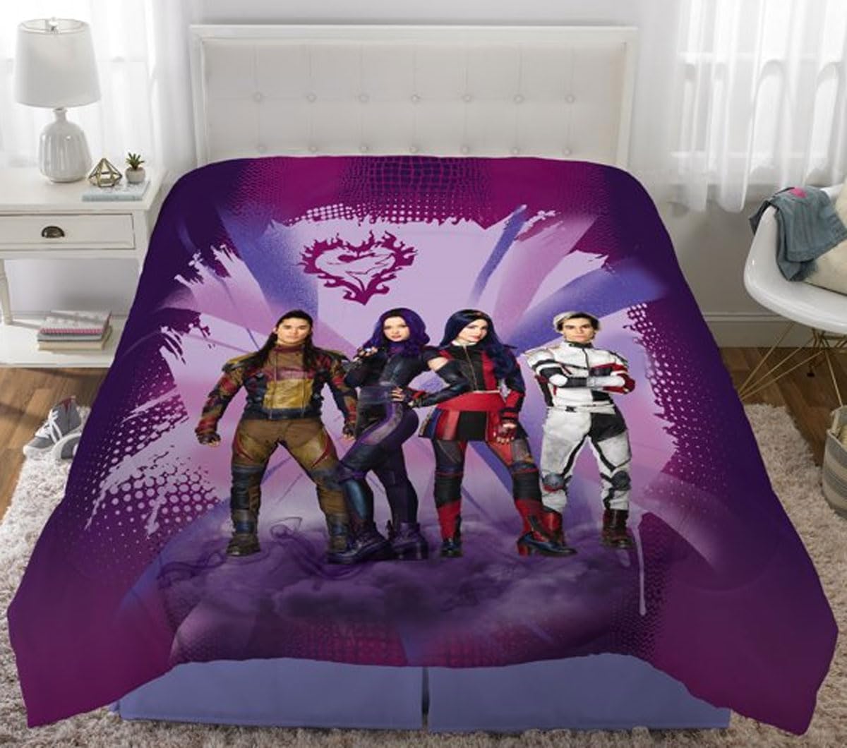 Disney Descendants – Juego de edredón y sábanas de 3 a 5 piezas, tamaño matrimonial