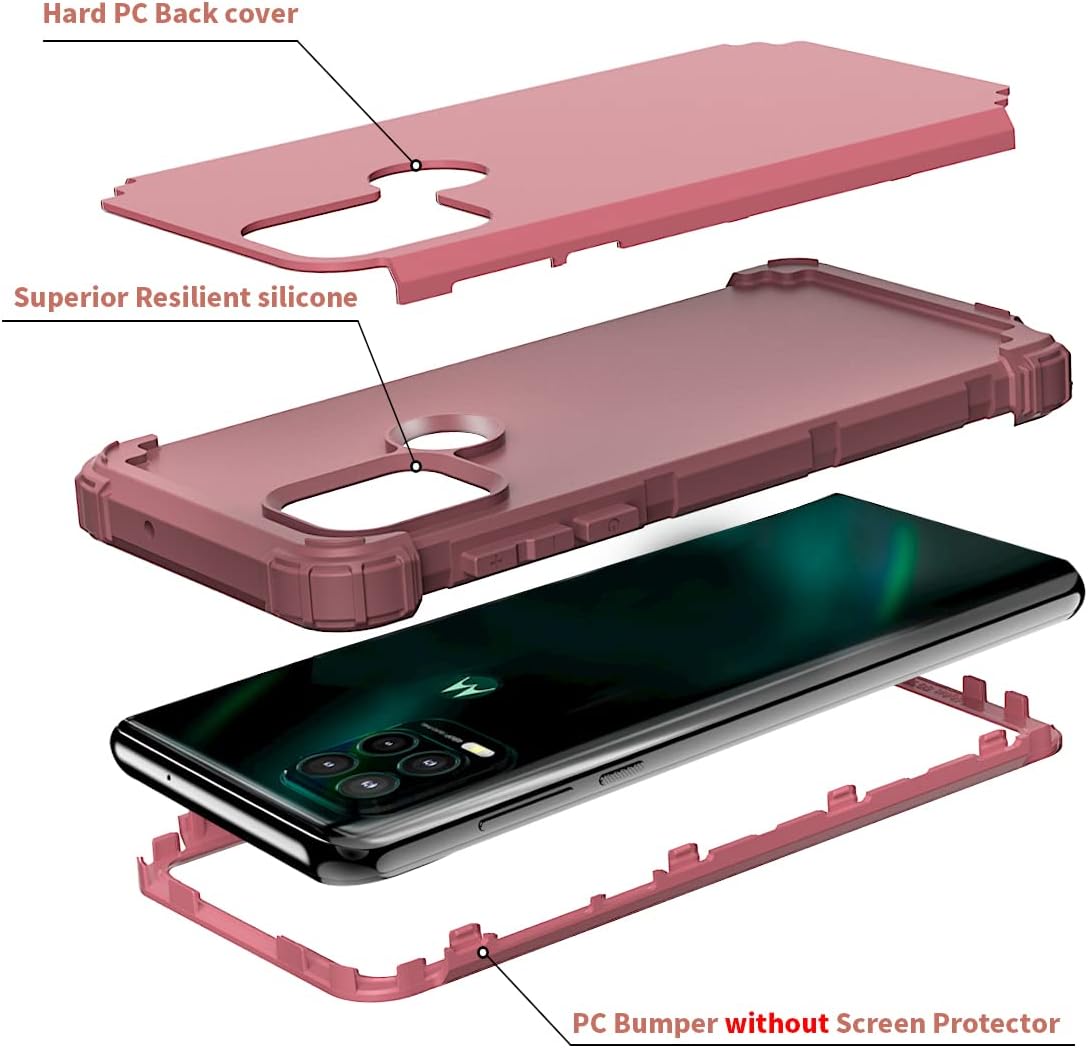 Fingic Funda compatible con Moto G Stylus 5G 2021, 3 en 1, de policarbonato duro resistente, silicona suave, a prueba de golpes, funda protectora