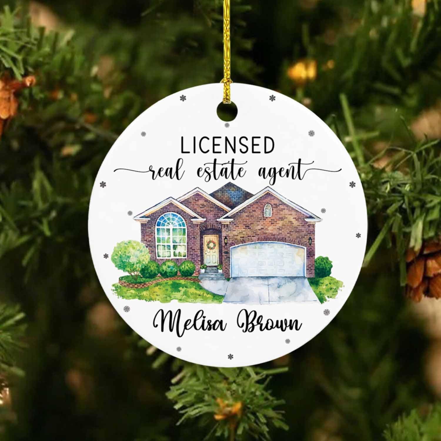 Adorno personalizado de agente inmobiliario con licencia, adorno personalizado de agente inmobiliario con licencia, regalo para agente de bienes