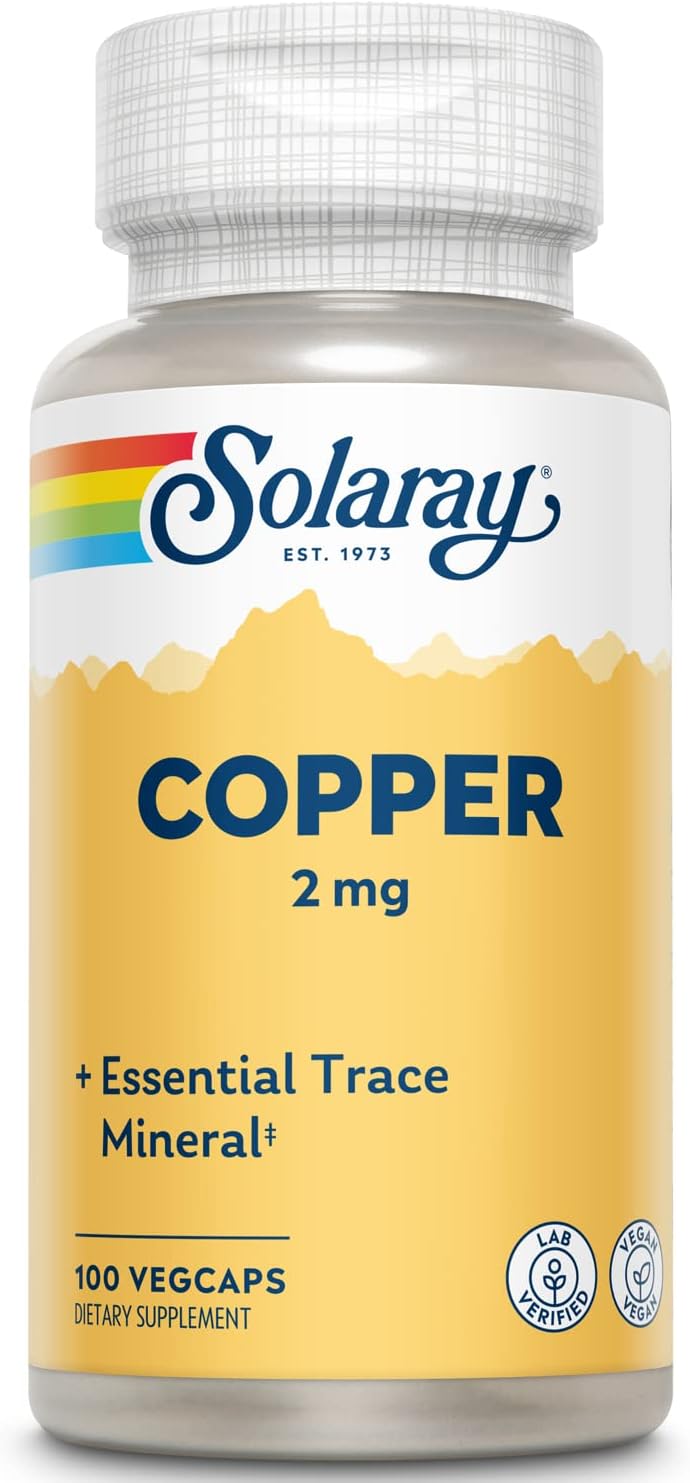 Solaray Cobre 2 mg  Formación saludable de glóbulos rojos, apoyo de la función inmunológica y nerviosa  Sin OMG  100 unidades