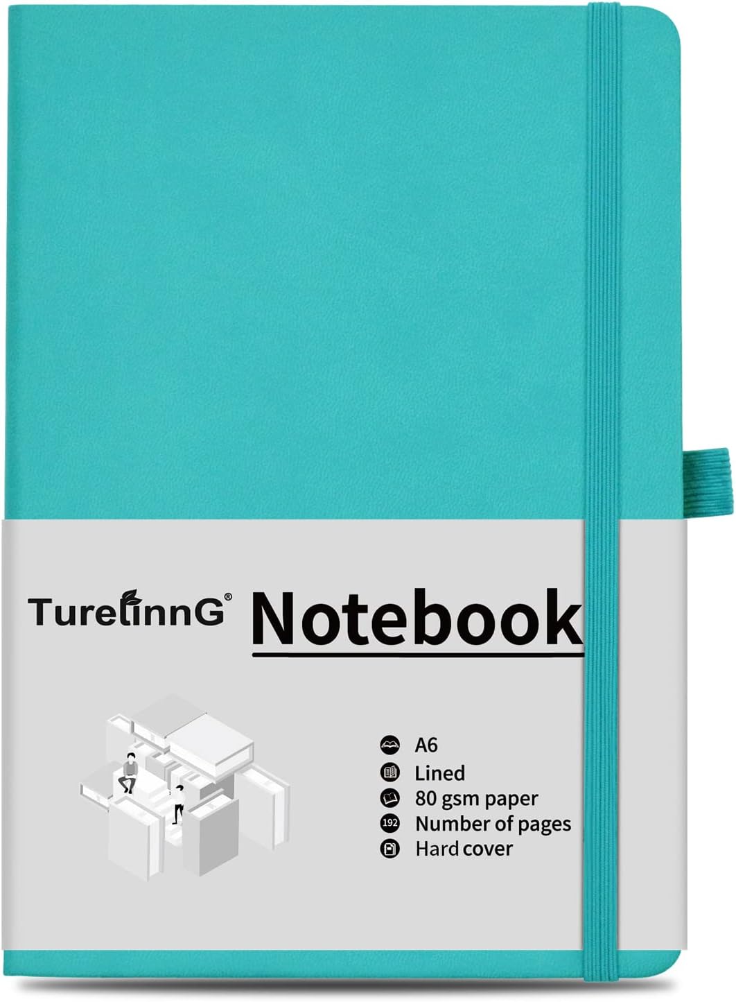 Cuaderno de diario rayado de 192 páginas (azulverde) cuaderno pequeño tamaño A6, cuaderno de bolsillo forrado con soporte para bolígrafo, tapa dura,