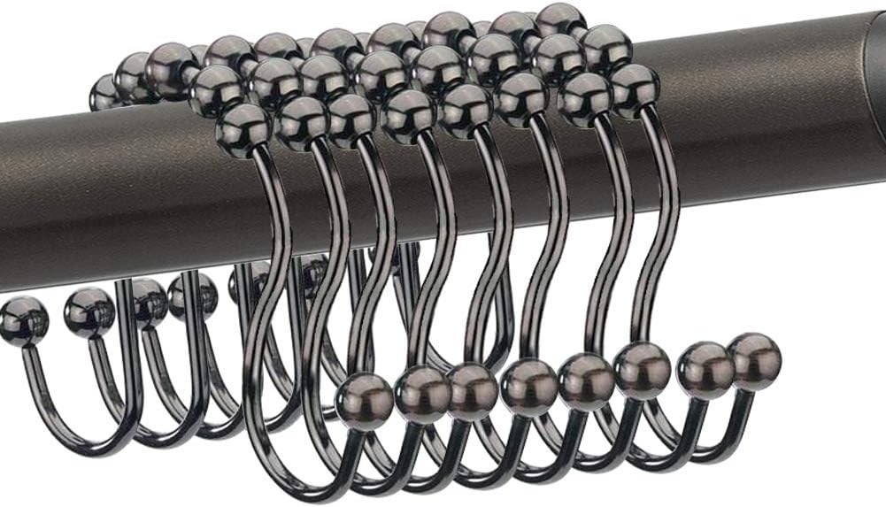 Anillos de cortina de ducha de doble cabezal, rodillos de acero inoxidable resistentes, ganchos de ducha de doble deslizamiento para barra de ducha